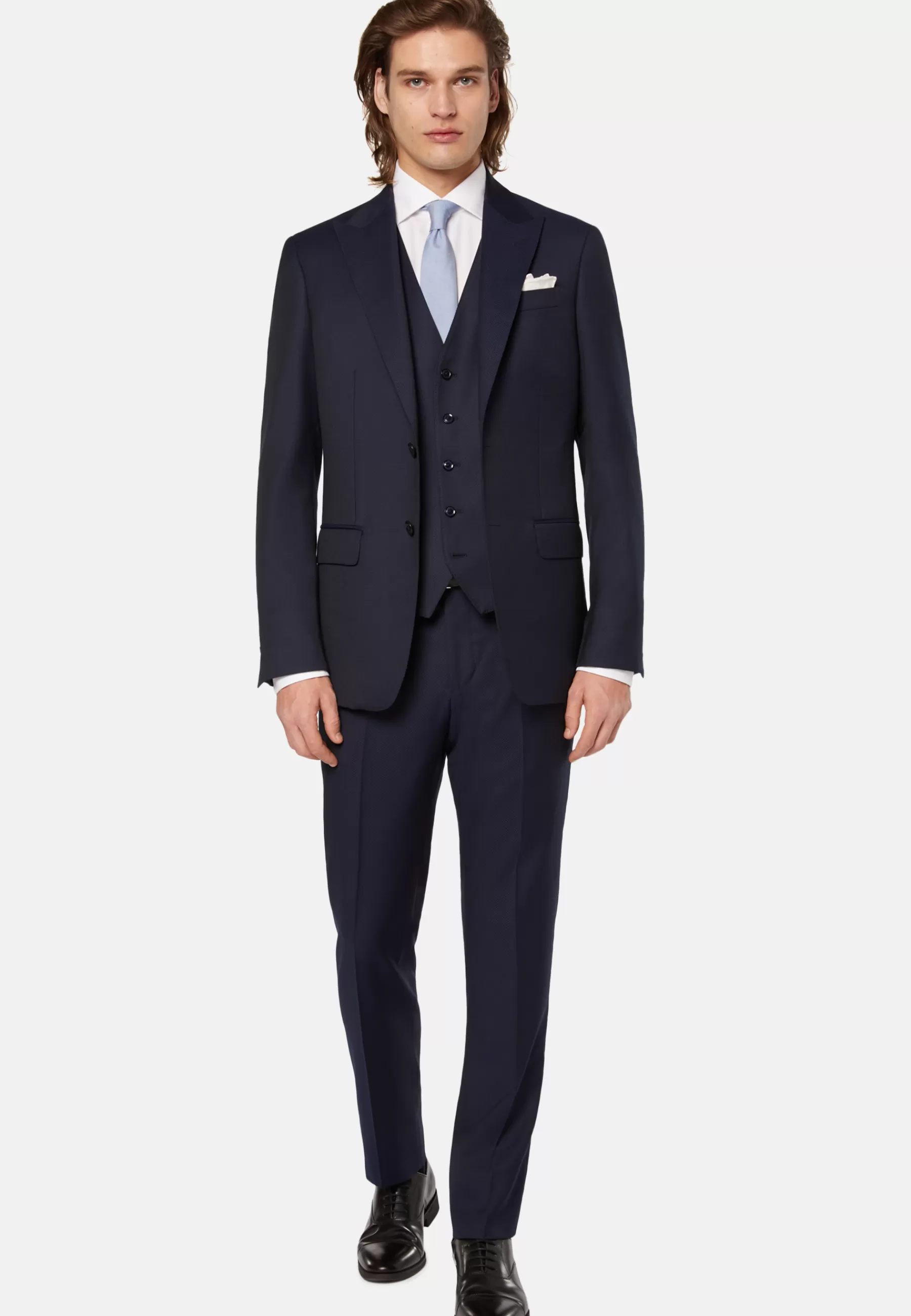 Suits^Boggi Milano Micro Pattern Suit In Pure Wool Navy blue