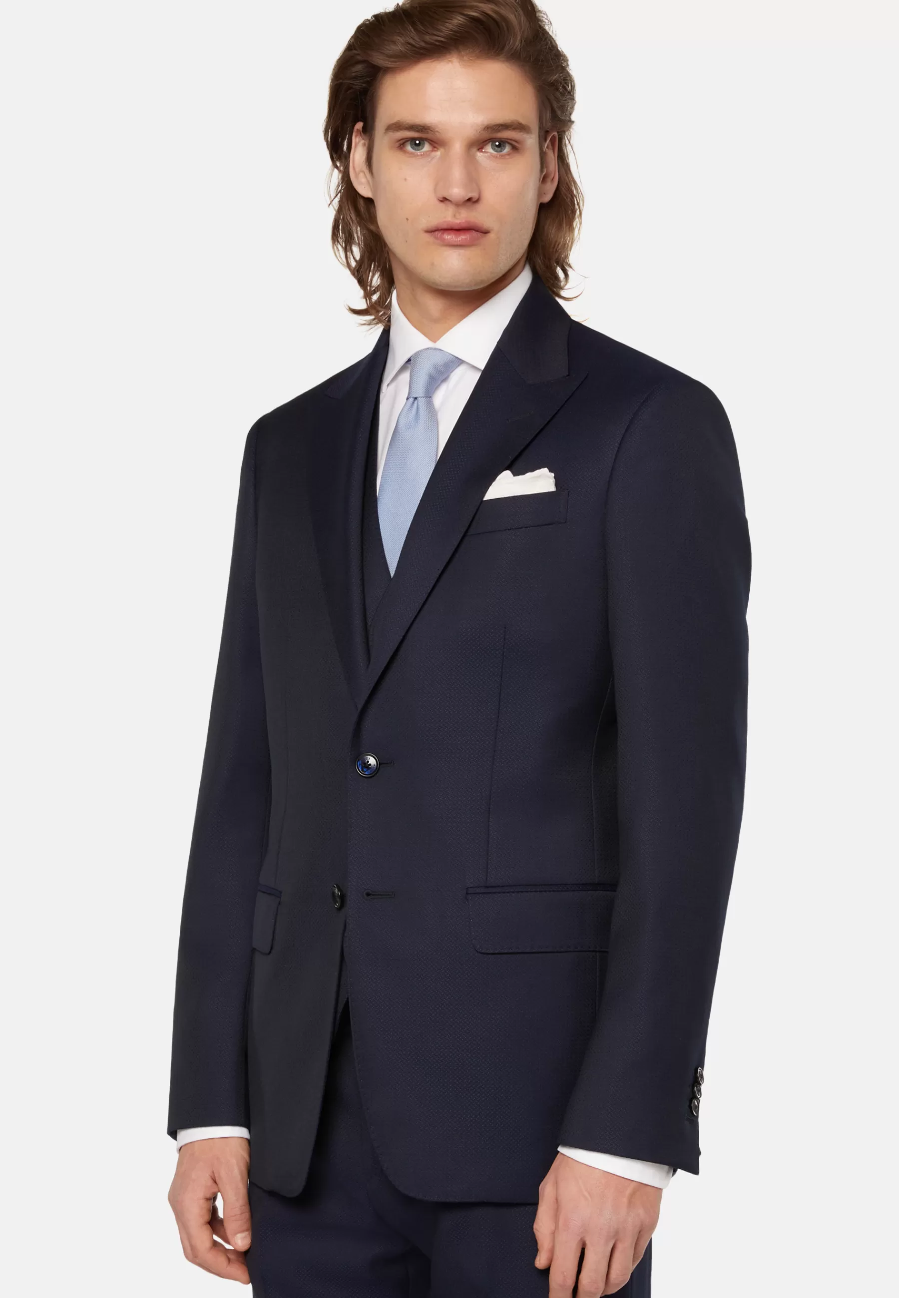 Suits^Boggi Milano Micro Pattern Suit In Pure Wool Navy blue