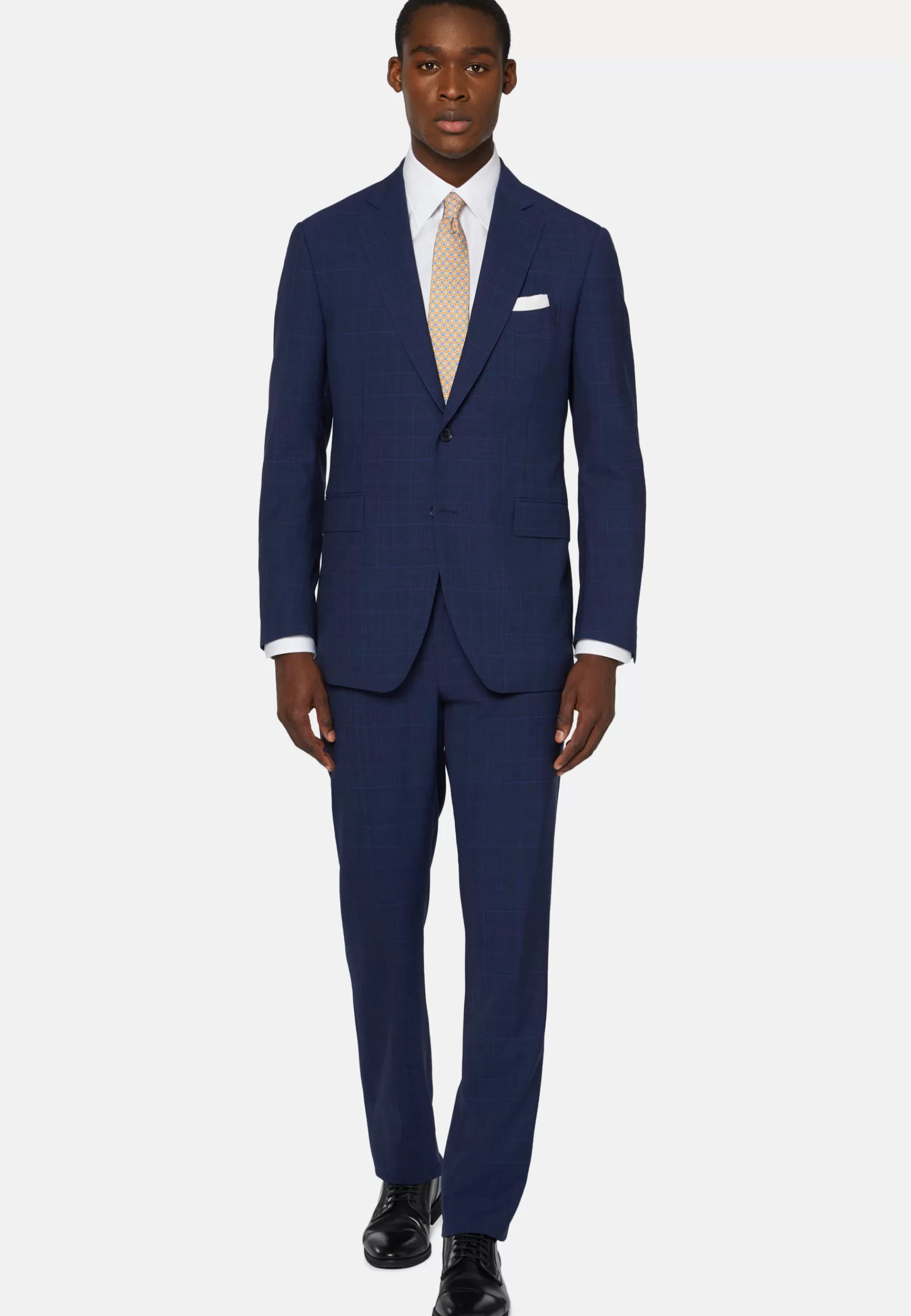 Suits^Boggi Milano Prince of Wales Check Suit In Super 130 Wool Navy blue