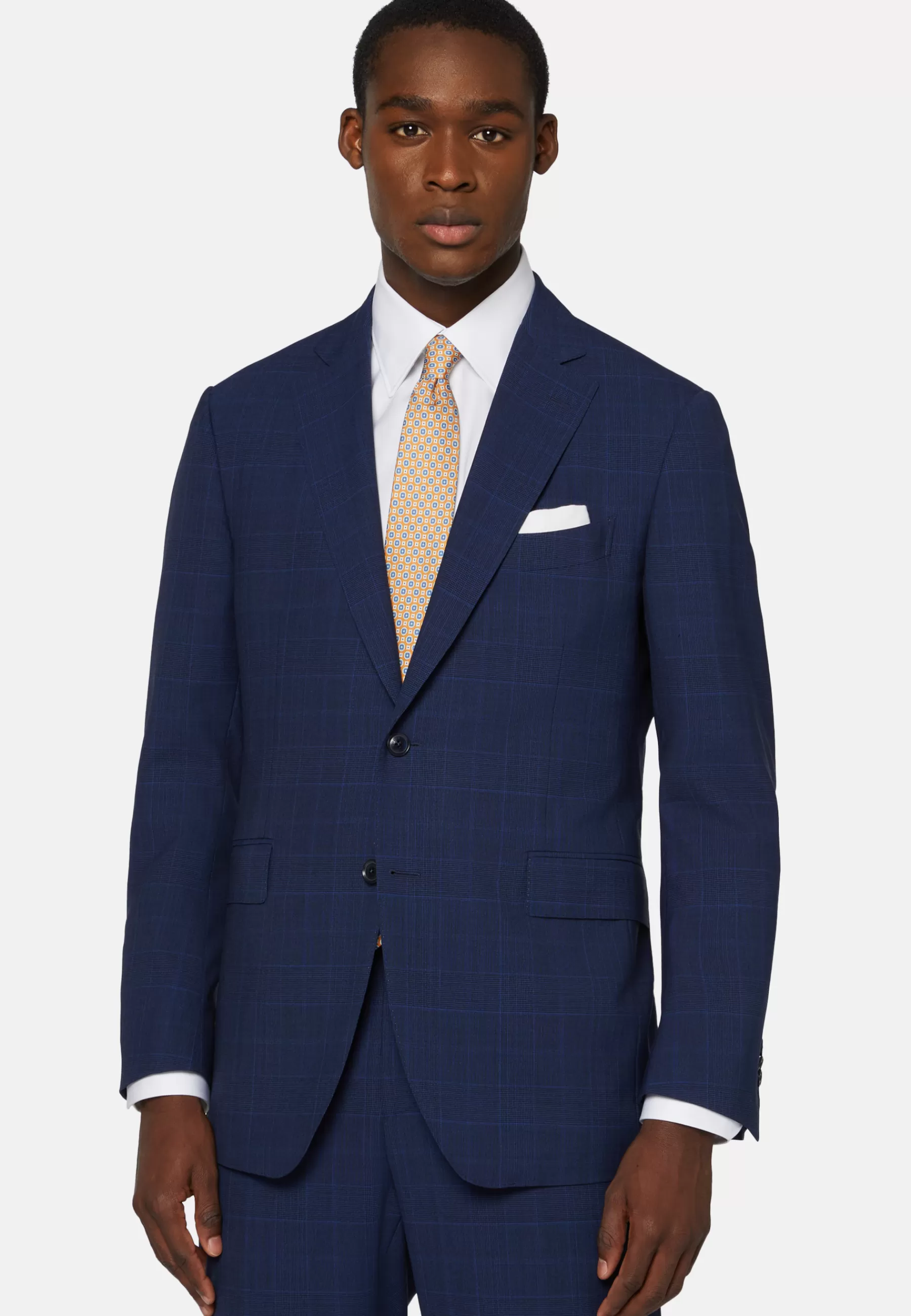 Suits^Boggi Milano Prince of Wales Check Suit In Super 130 Wool Navy blue