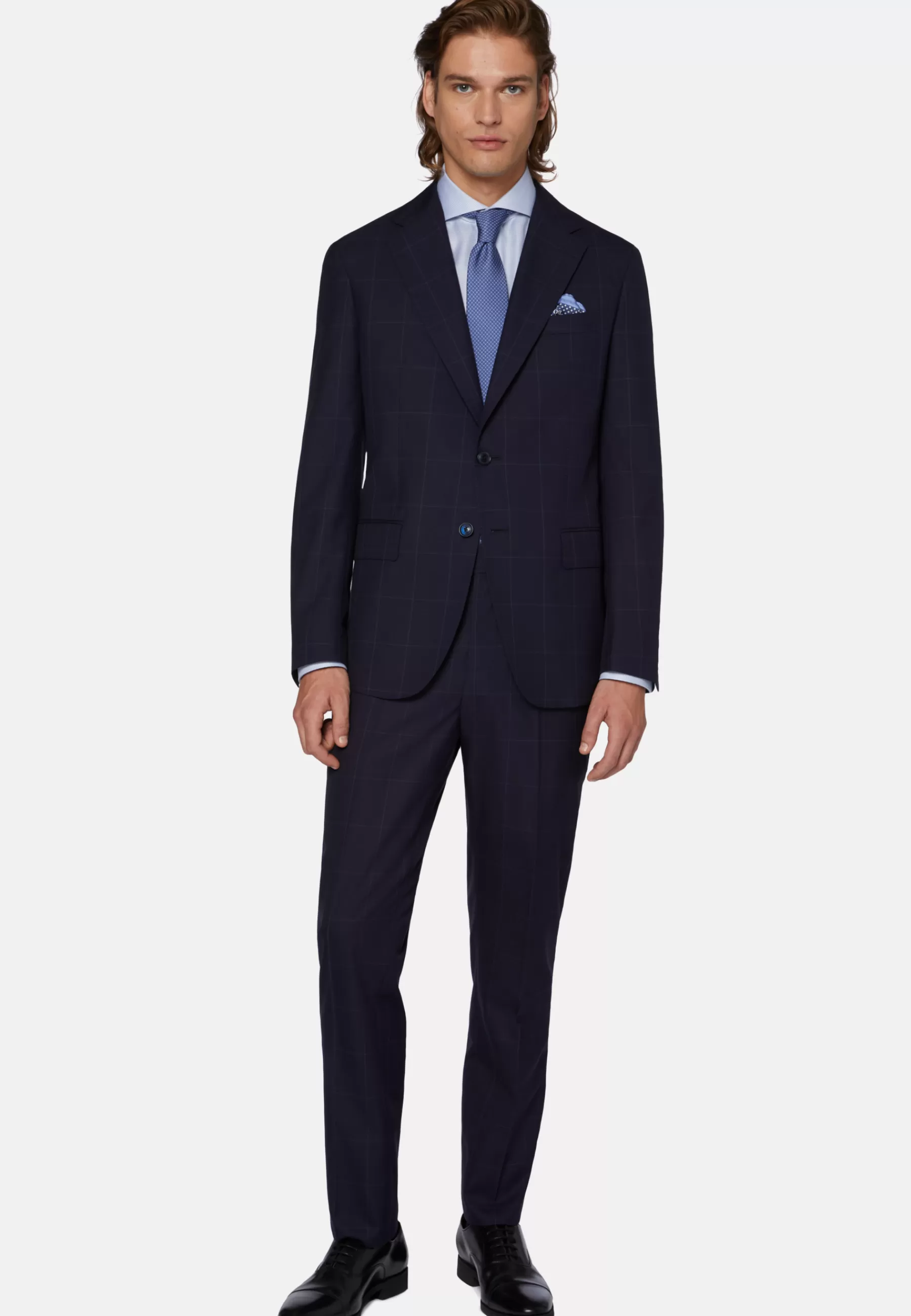 Suits^Boggi Milano Windowpane Check Suit In Pure Wool Navy blue