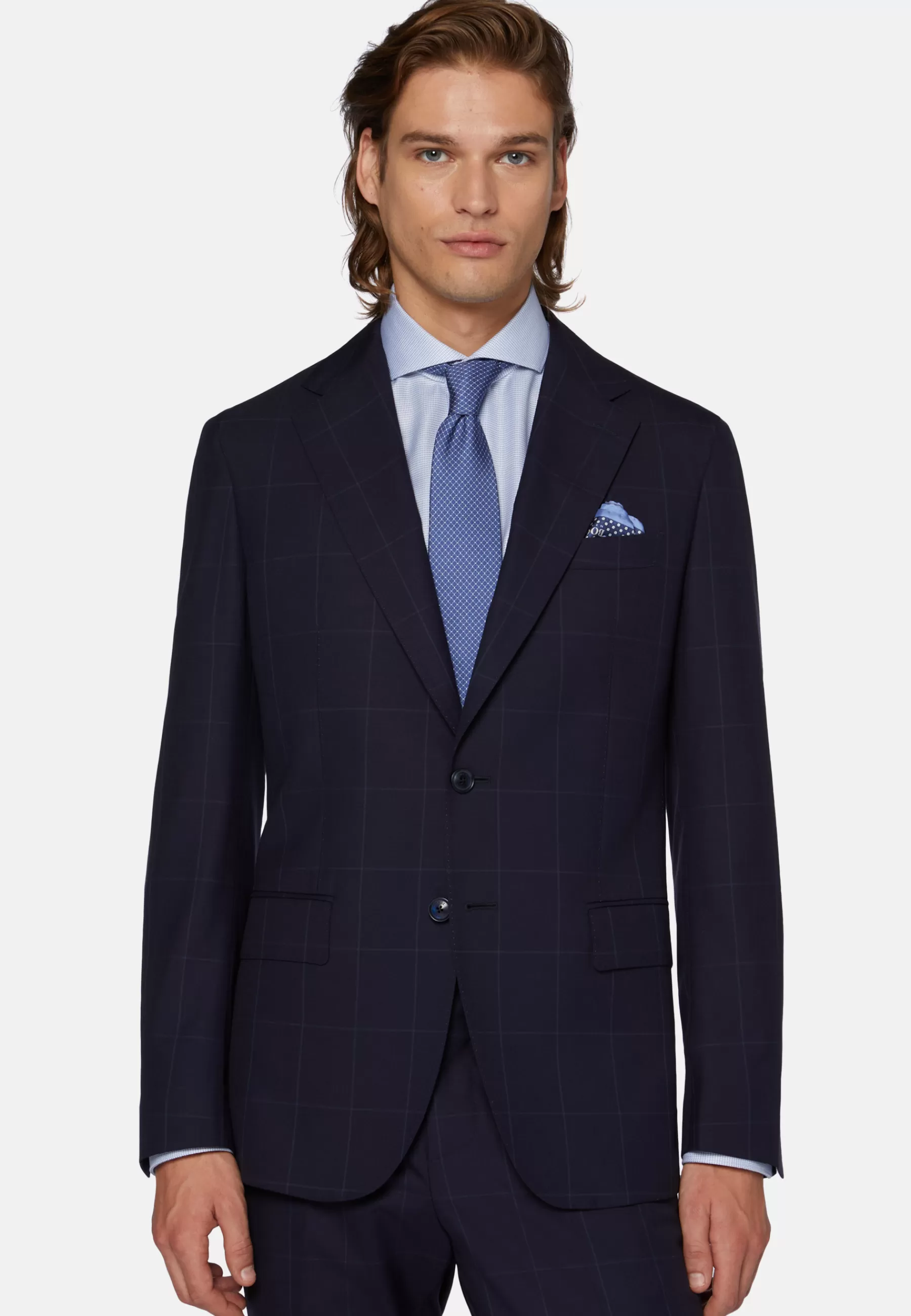 Suits^Boggi Milano Windowpane Check Suit In Pure Wool Navy blue