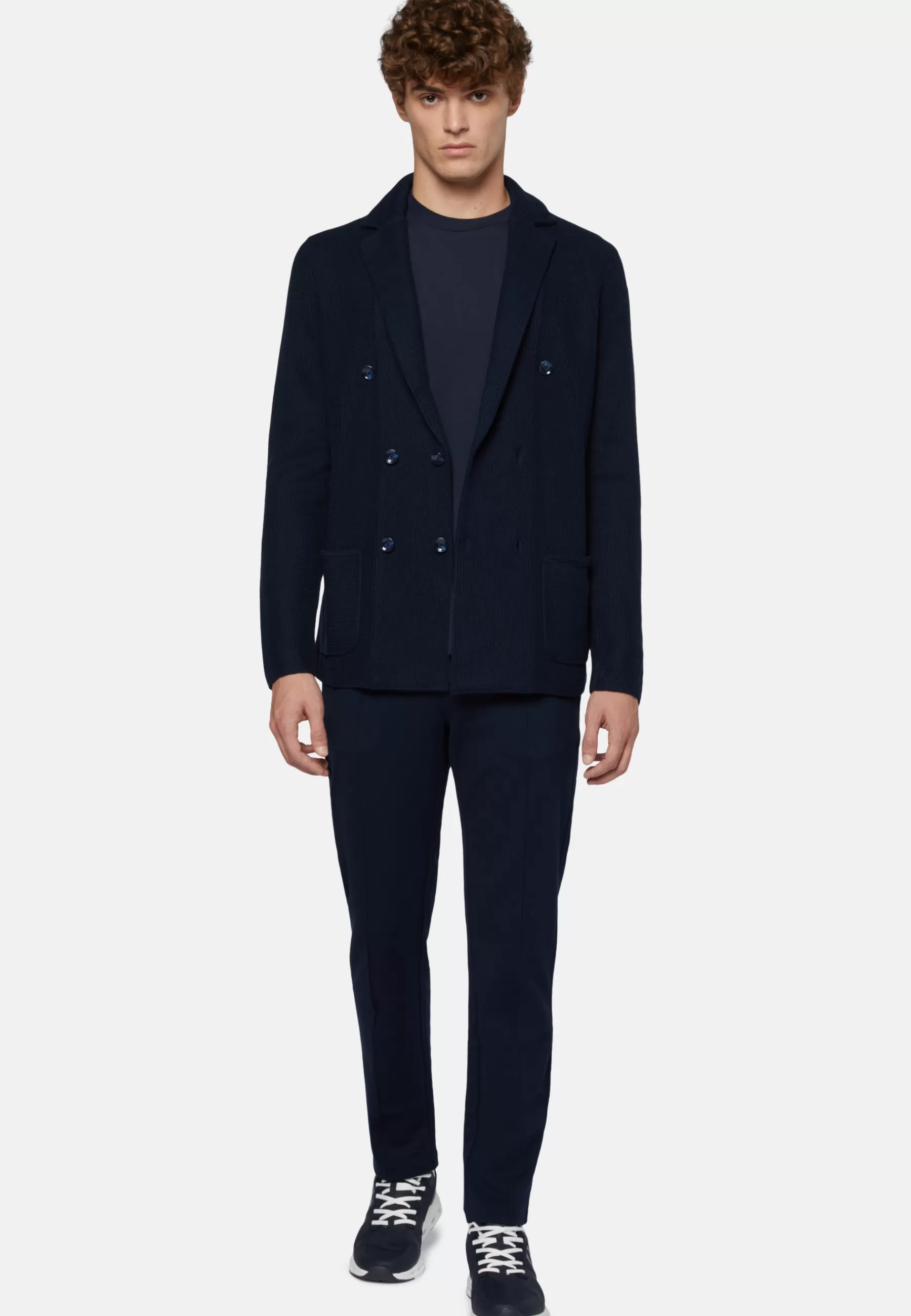 Blazers | Knitwear^Boggi Milano Navy Cotton Crepe Knit Double-Breasted Jacket Navy blue