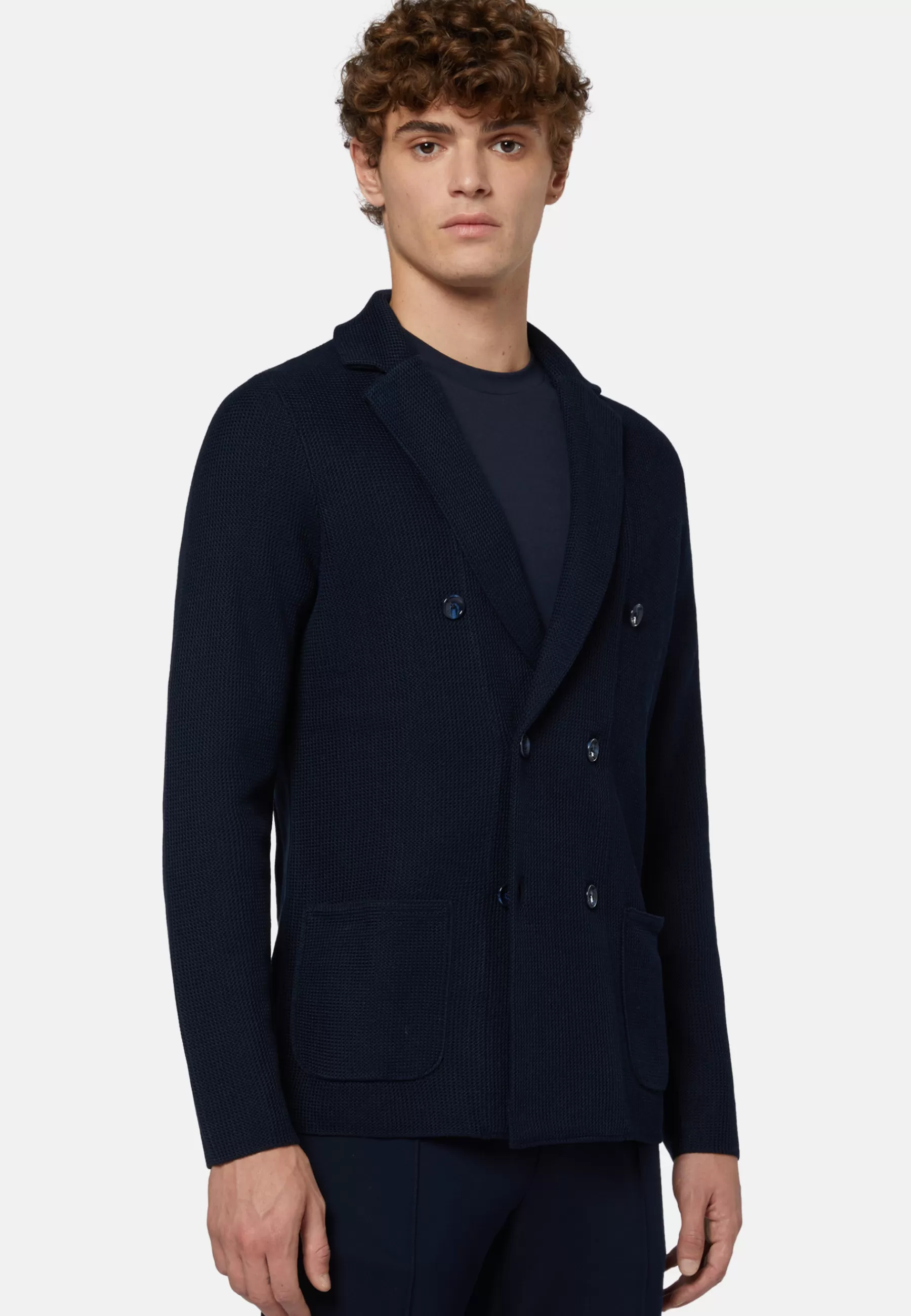 Blazers | Knitwear^Boggi Milano Navy Cotton Crepe Knit Double-Breasted Jacket Navy blue