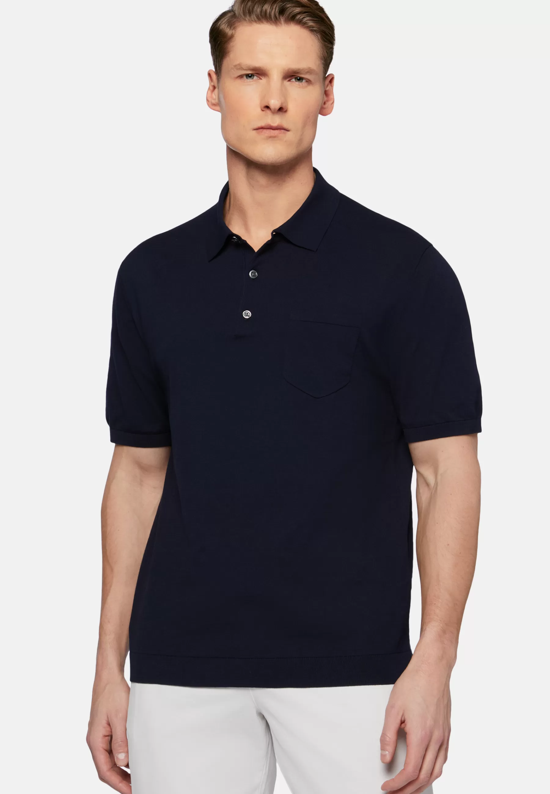 Polo | Knitwear^Boggi Milano Navy Cotton Crepe Knit Polo Shirt Navy blue