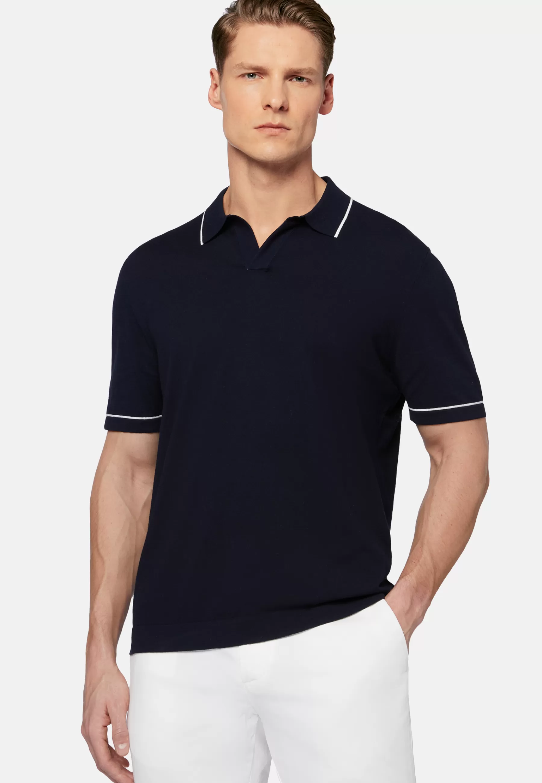 Polo | Knitwear^Boggi Milano Navy Cotton Crepe Knit Polo Shirt Navy blue