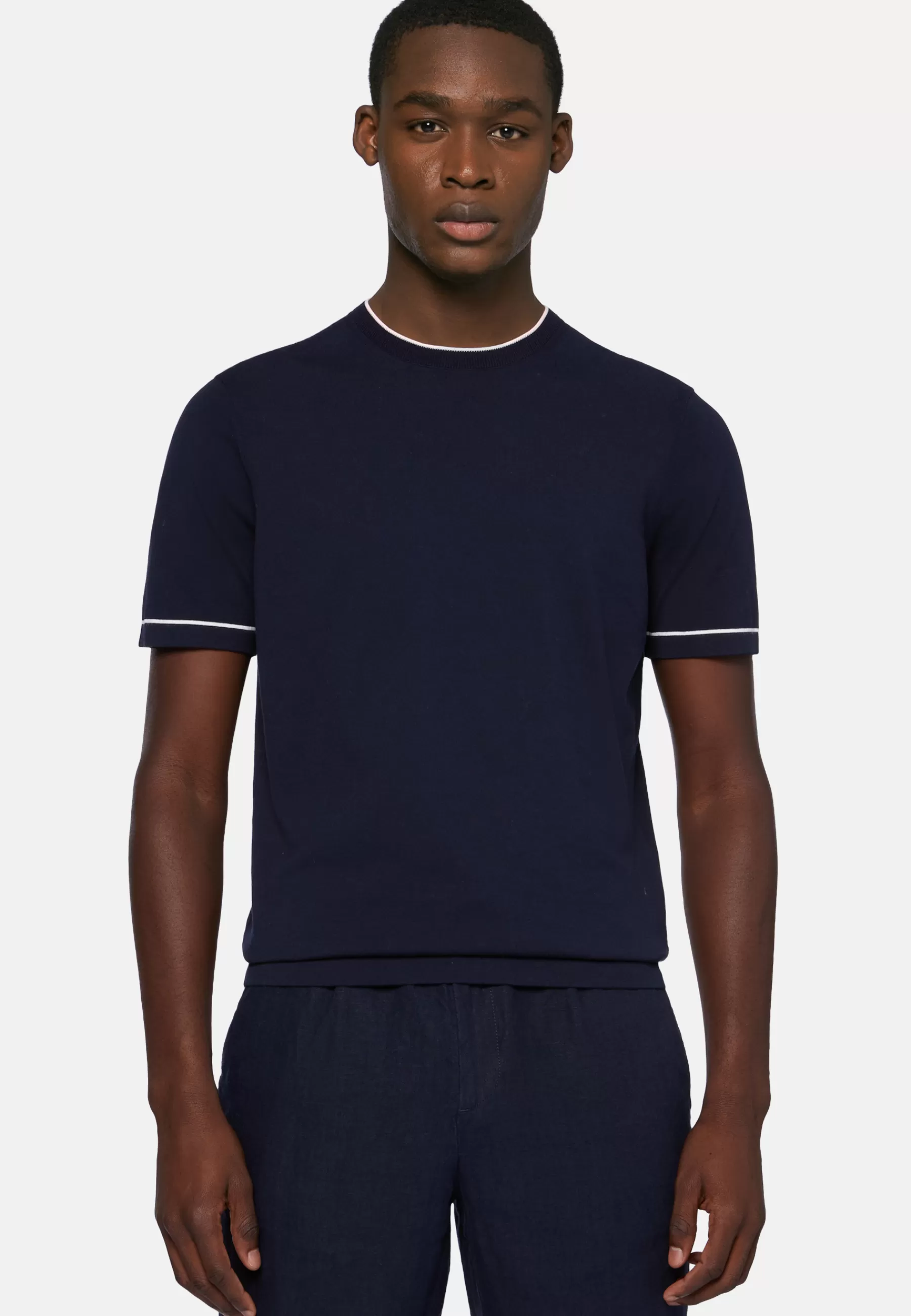 T-Shirts^Boggi Milano Navy Cotton Crepe Knit T-shirt Navy blue