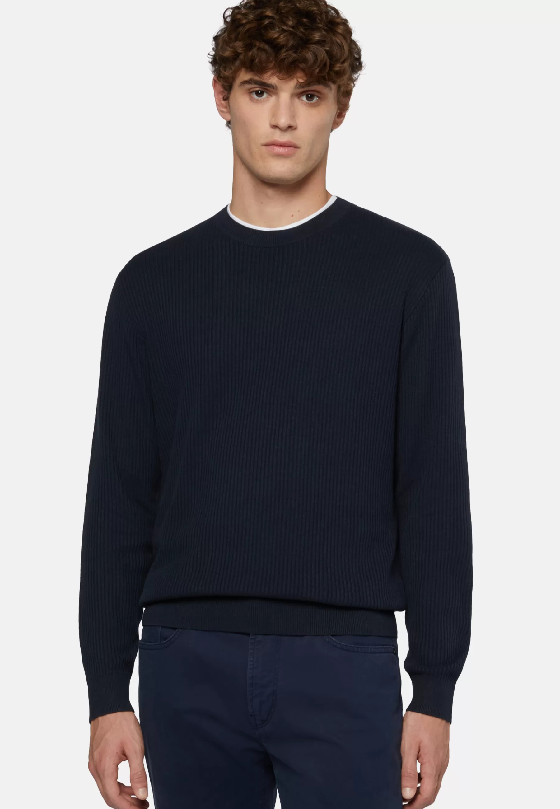 Knitwear^Boggi Milano Navy Crew Neck Jumper In Cotton Navy blue