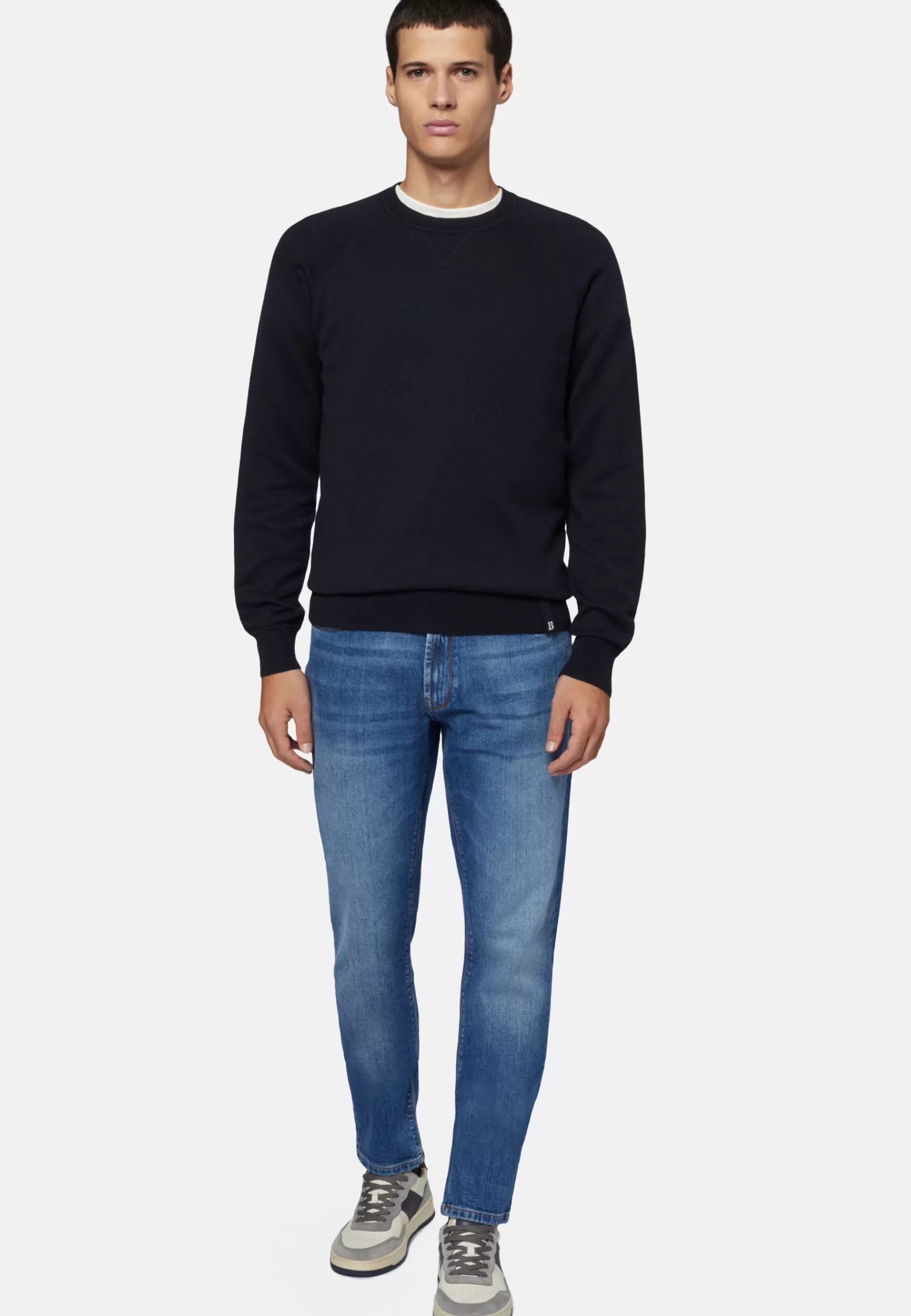 Knitwear^Boggi Milano Navy Crew Neck Jumper in Cotton, Silk and Cashmere Navy blue