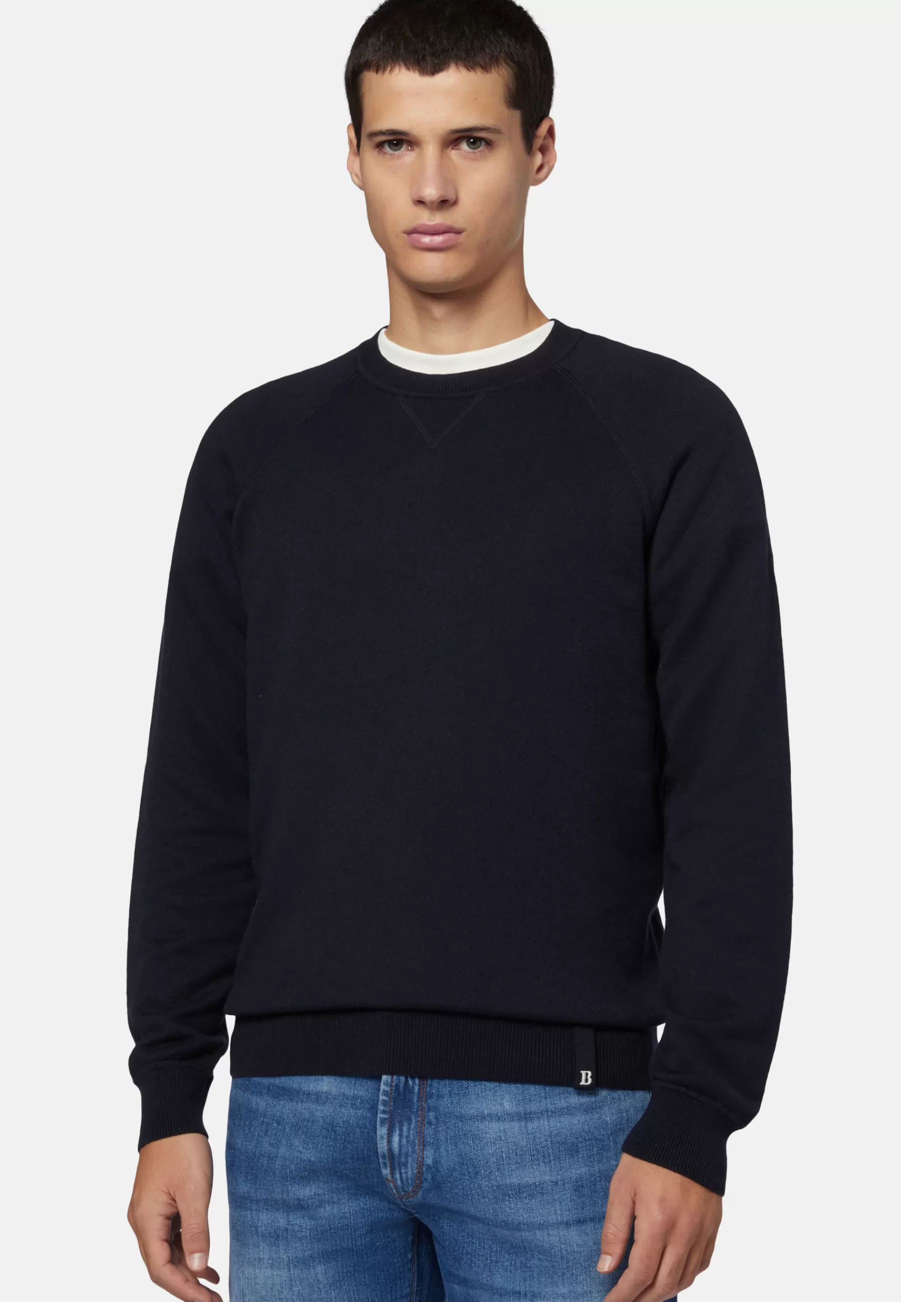 Knitwear^Boggi Milano Navy Crew Neck Jumper in Cotton, Silk and Cashmere Navy blue