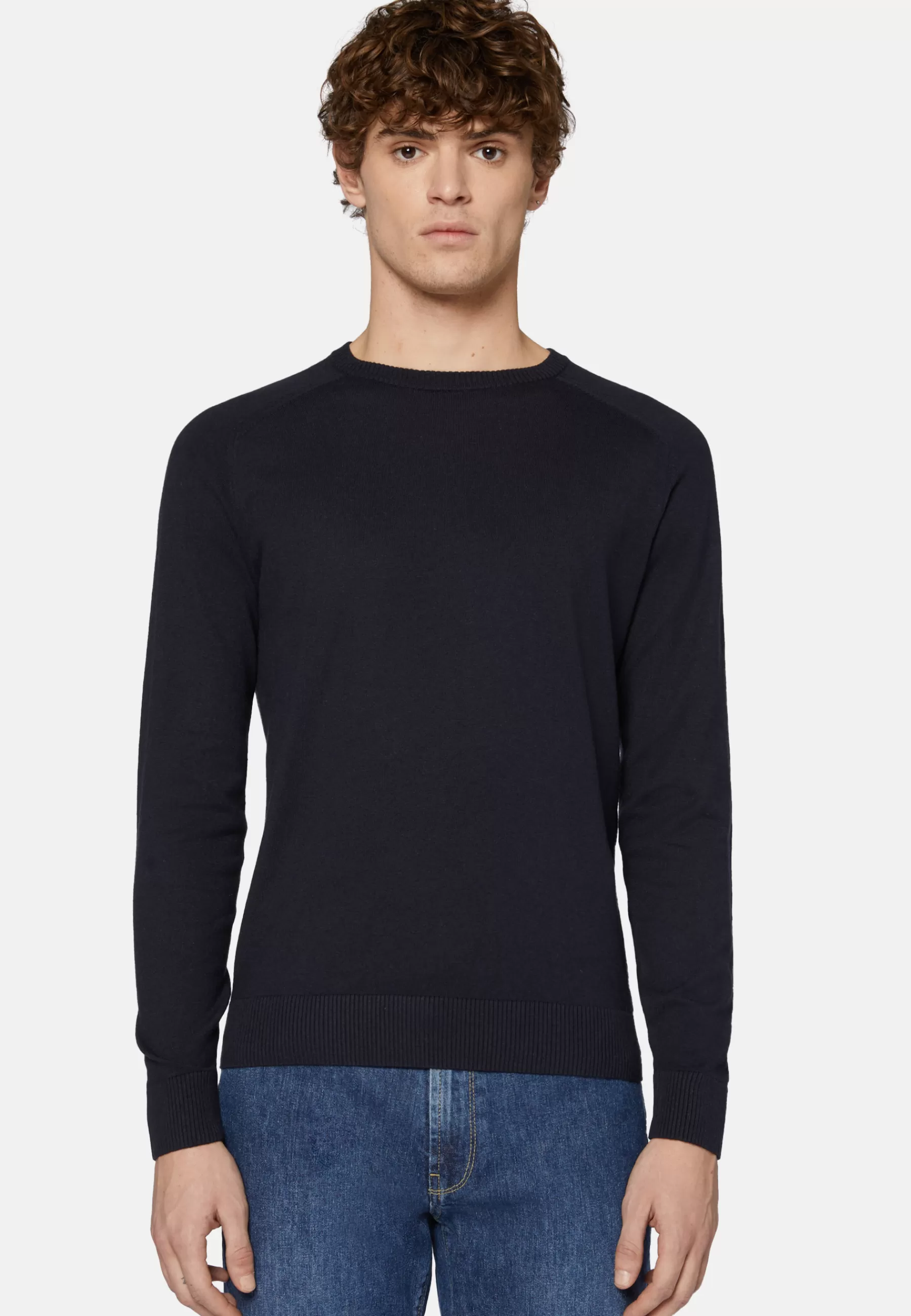 Knitwear^Boggi Milano Navy Crew Neck Jumper in Cotton, Silk and Cashmere Navy blue