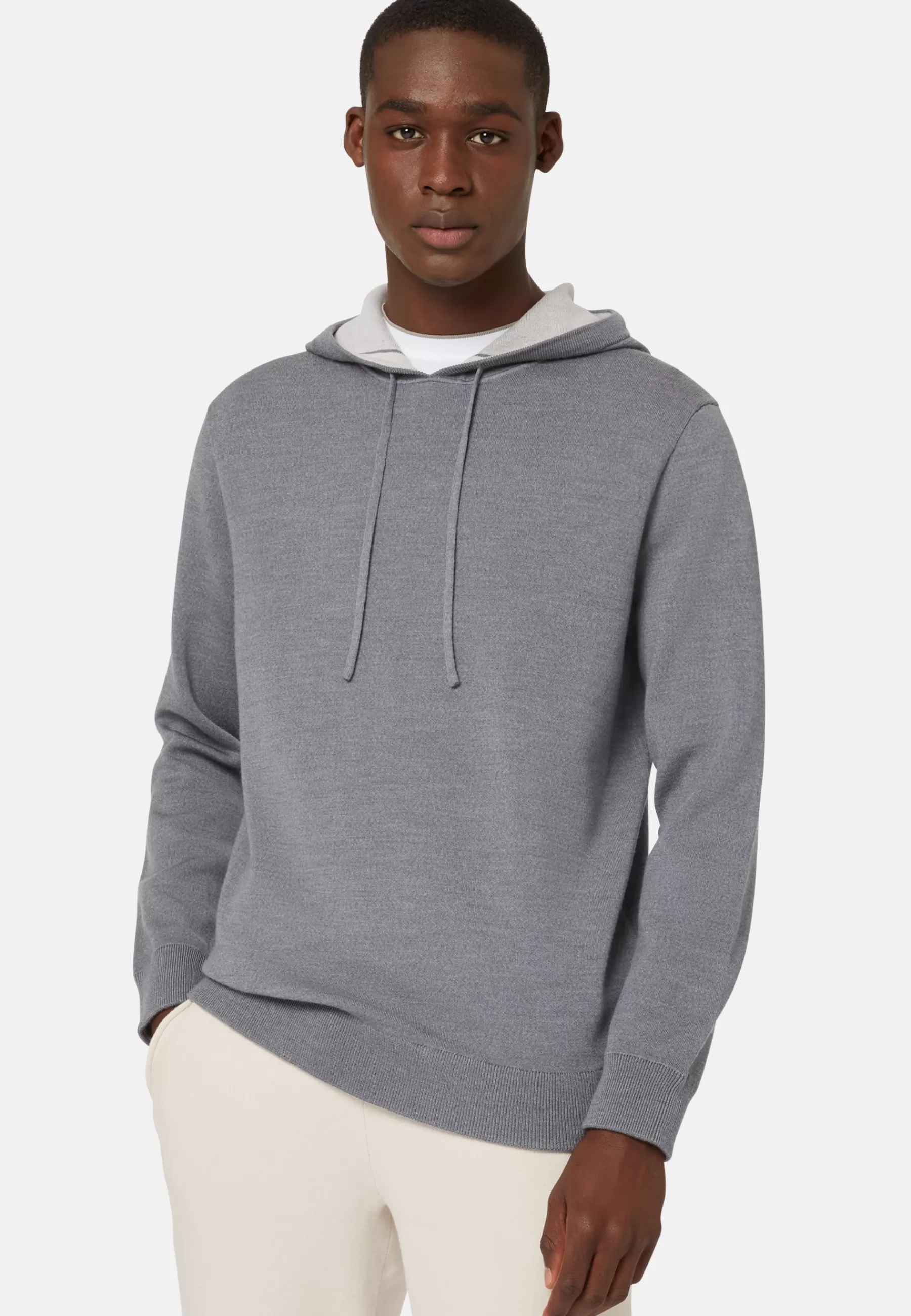 Knitwear^Boggi Milano Navy Double Hooded Jumper In Wool Nylon Cotton Grey