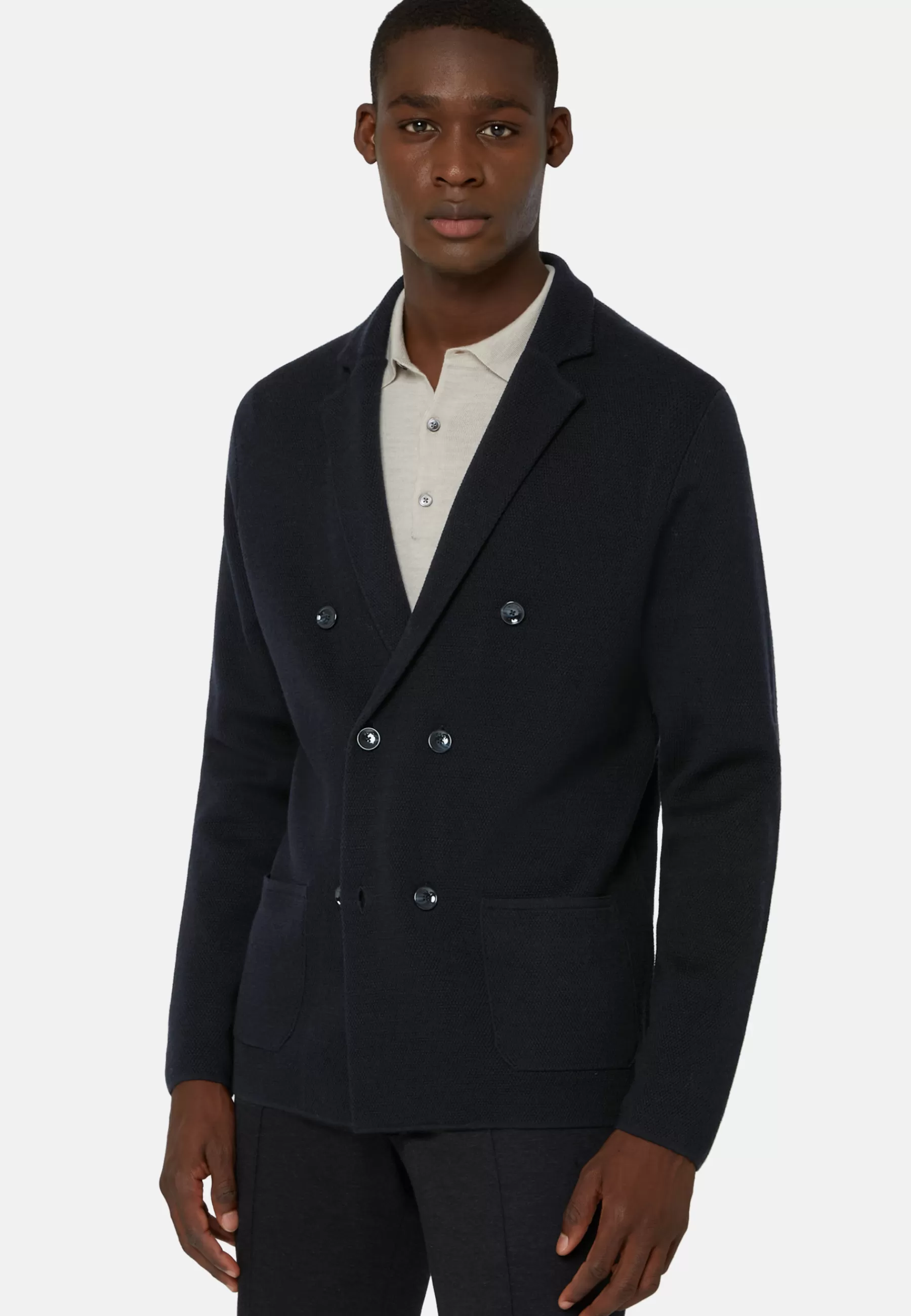 Knitwear | Blazers^Boggi Milano Navy Double-Breasted Knitted Merino Wool Jacket Navy blue