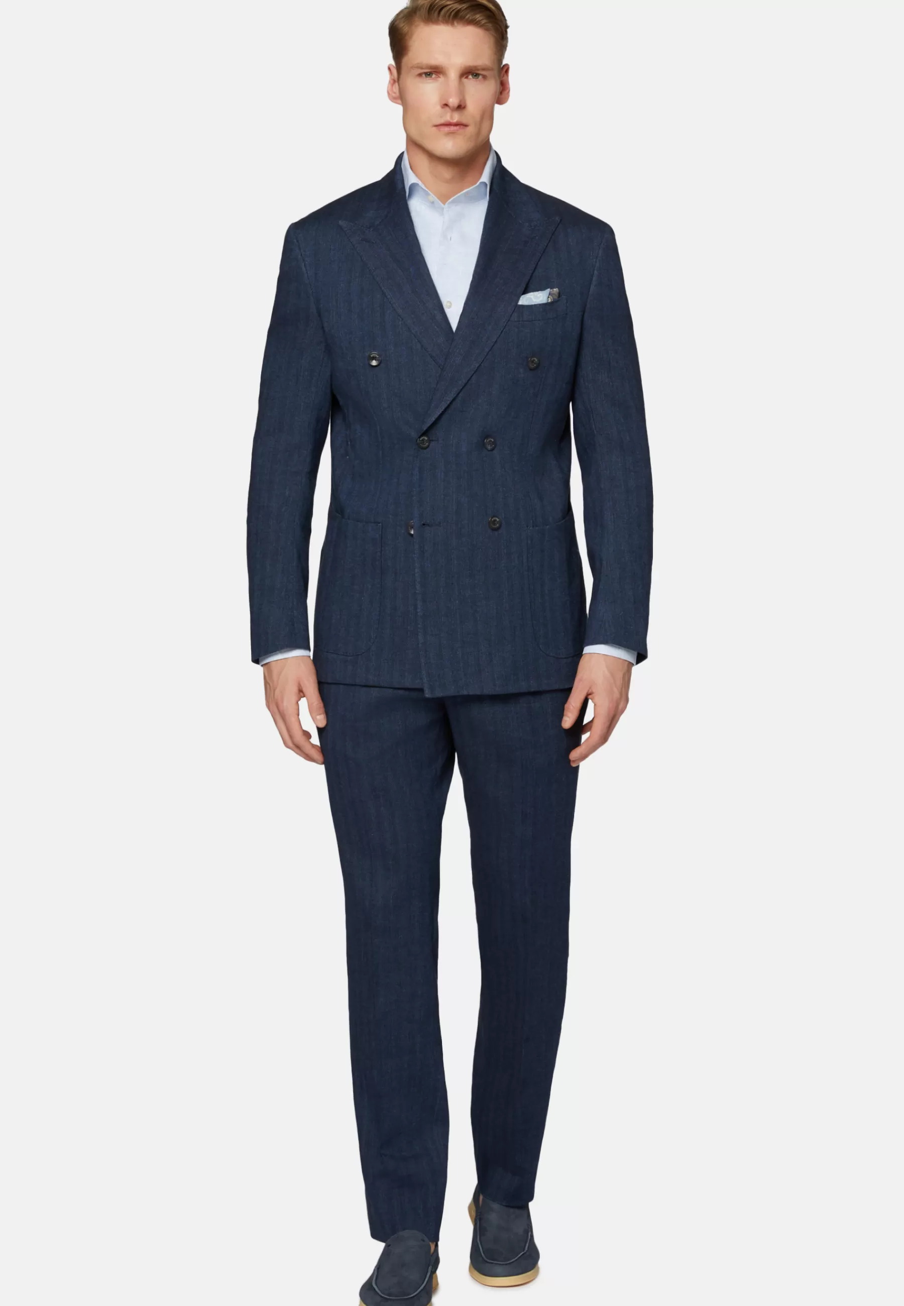 Suits^Boggi Milano Navy Double-Breasted Suit In Cotton Linen Navy blue