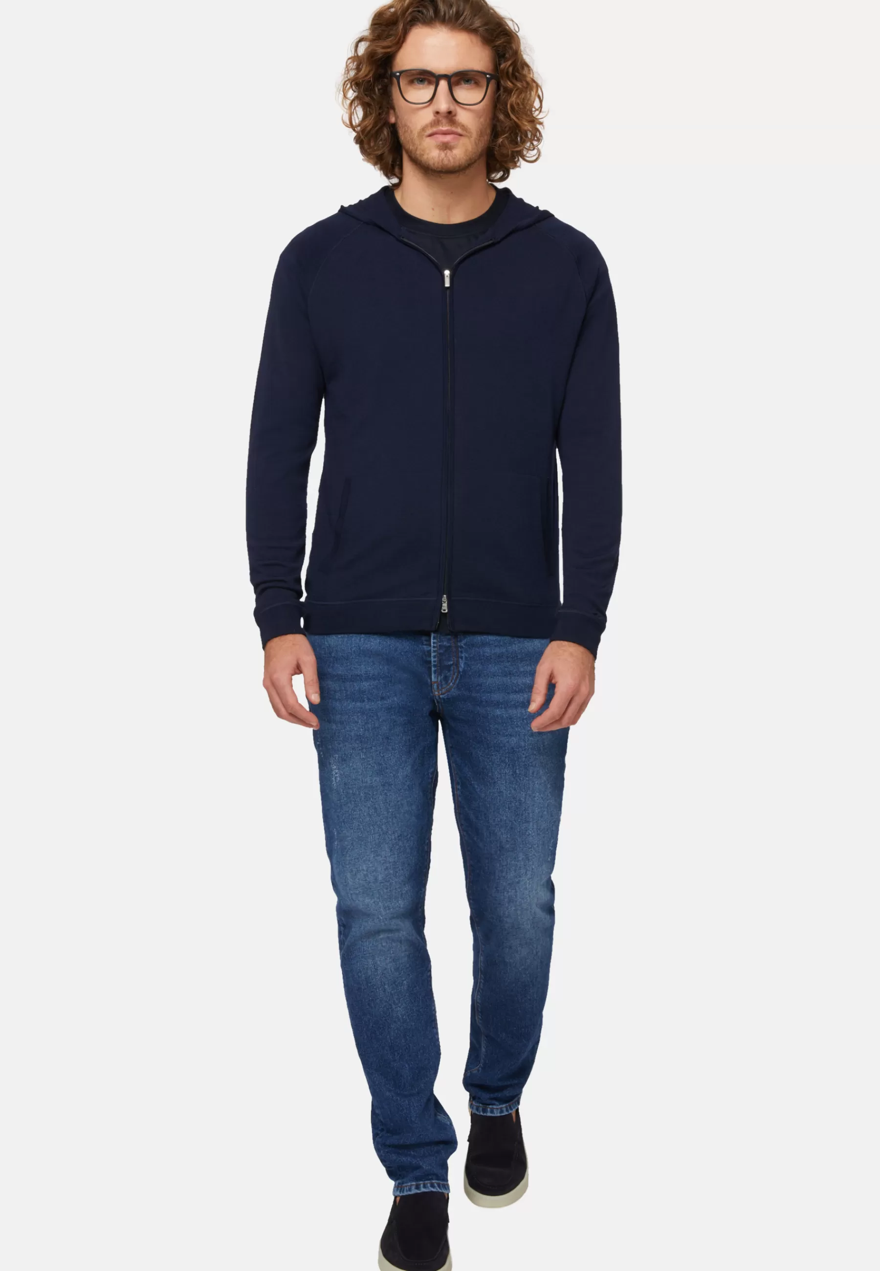 Knitwear^Boggi Milano Navy Full Zip Hooded Jumper In Merino Wool Navy blue