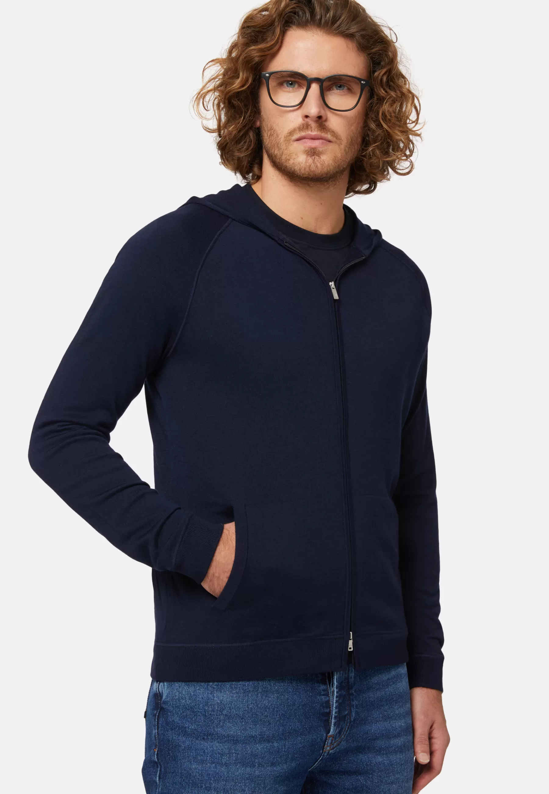 Knitwear^Boggi Milano Navy Full Zip Hooded Jumper In Merino Wool Navy blue