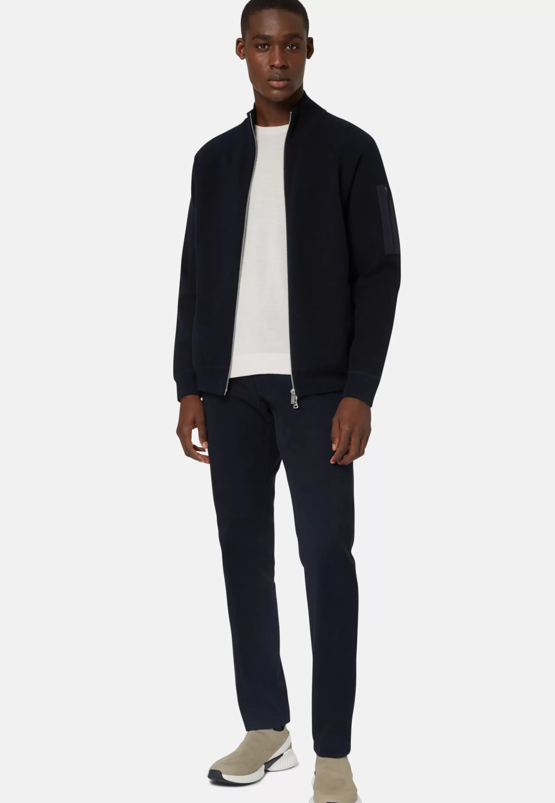 Knitwear^Boggi Milano Navy Full Zip Sweatshirt in Technical Cotton Navy blue