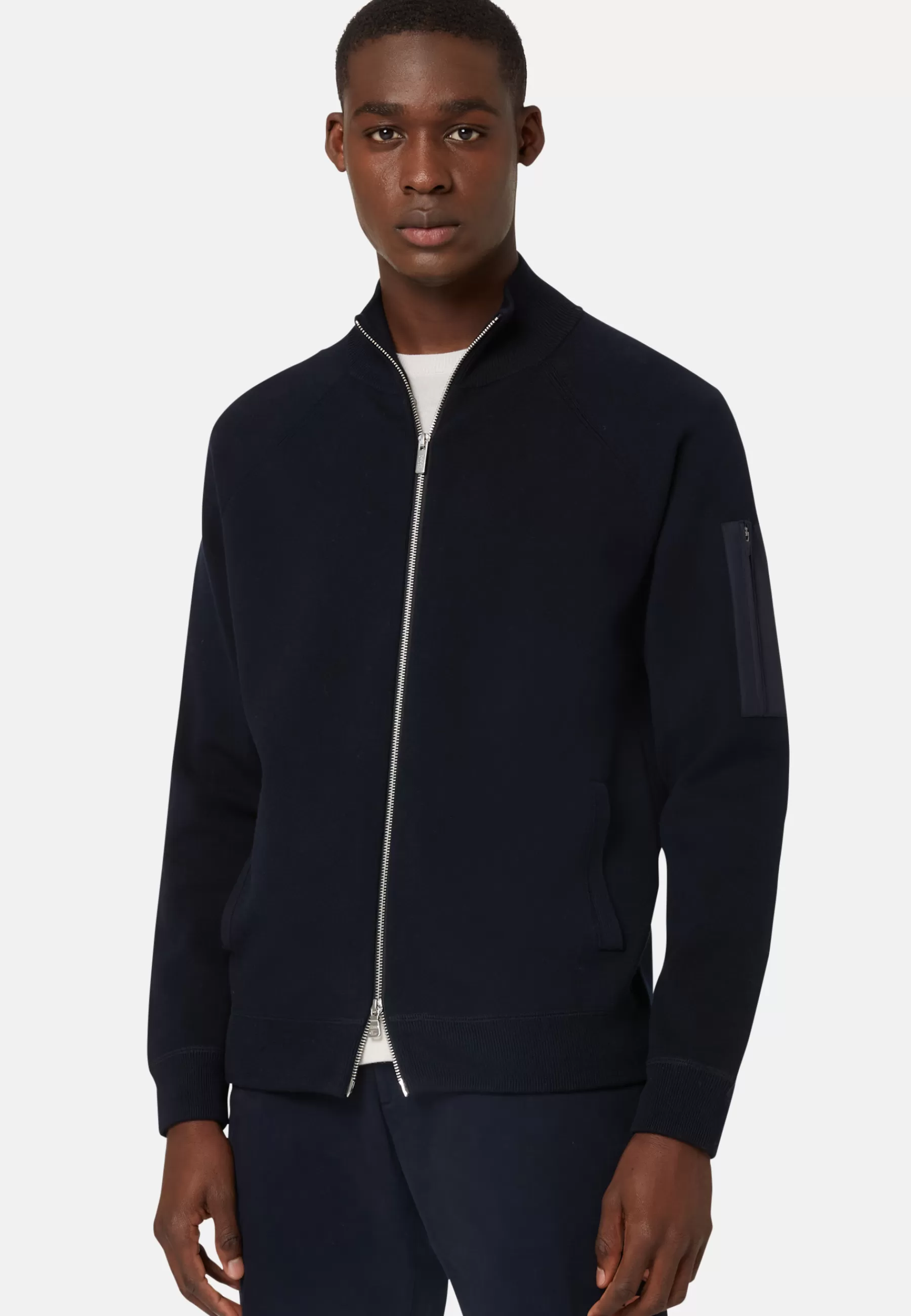 Knitwear^Boggi Milano Navy Full Zip Sweatshirt in Technical Cotton Navy blue