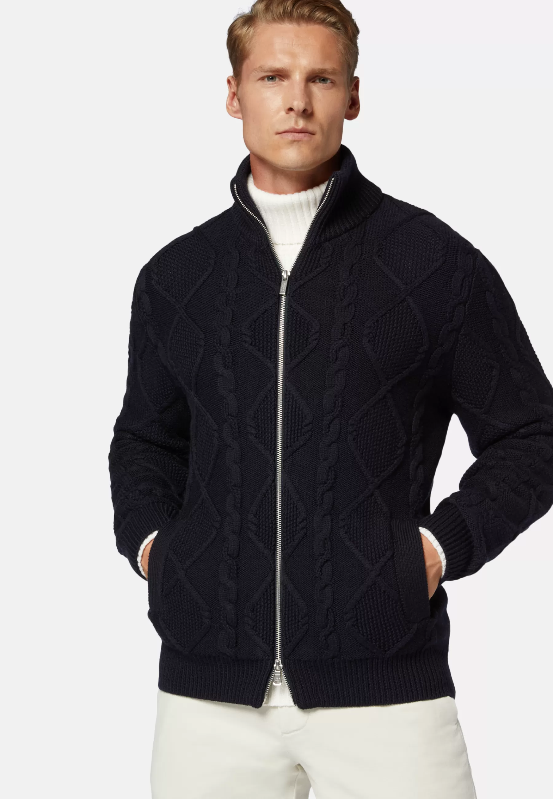 Knitwear^Boggi Milano Navy Full-Zip Jumper in Merino Wool Navy blue