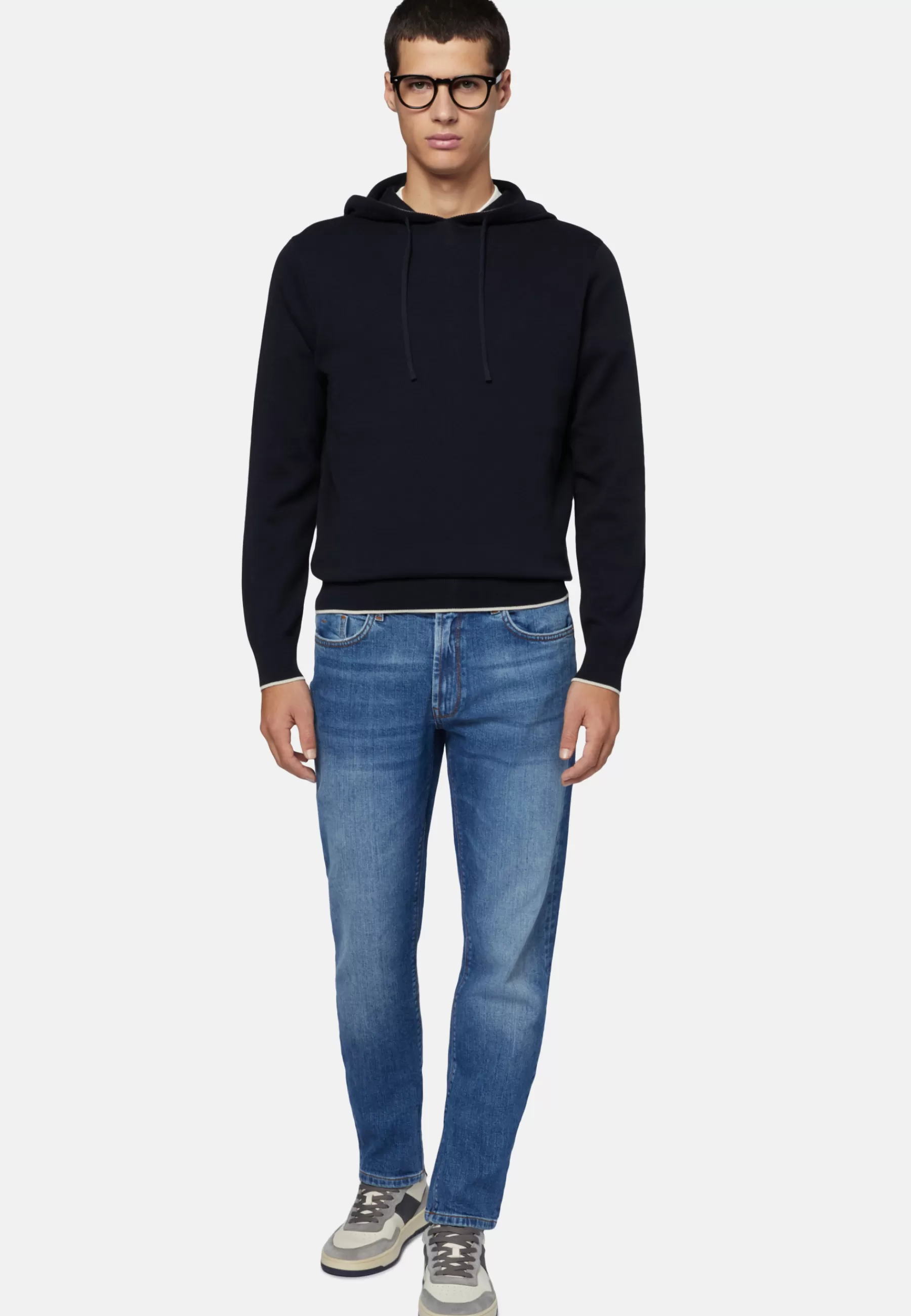 Knitwear^Boggi Milano Navy Hoodie In Cotton Navy blue