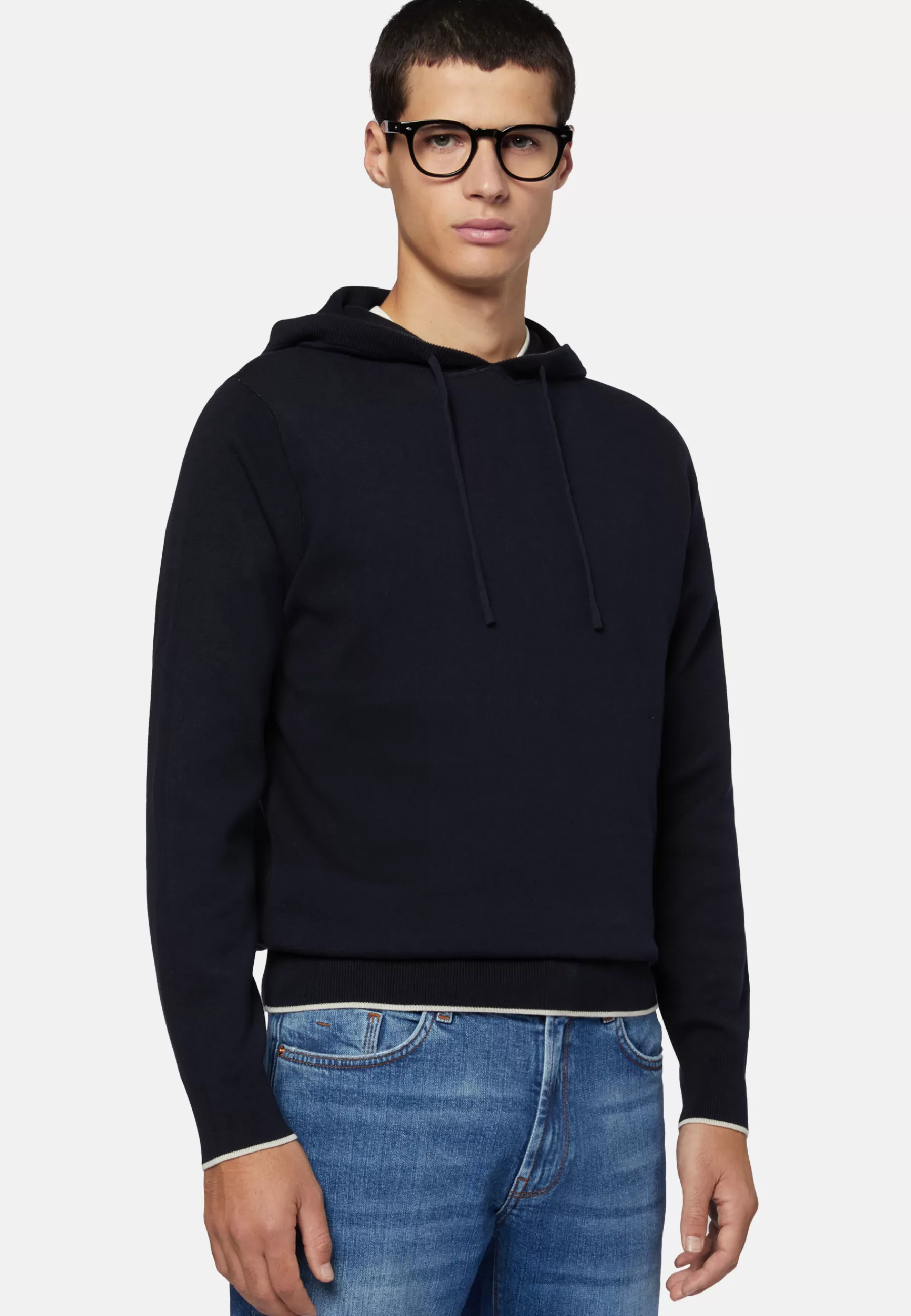 Knitwear^Boggi Milano Navy Hoodie In Cotton Navy blue