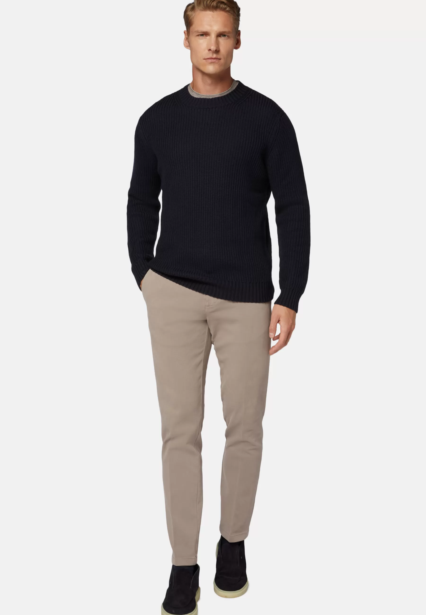 Knitwear^Boggi Milano Navy Merino Wool Crew Neck Jumper Navy blue