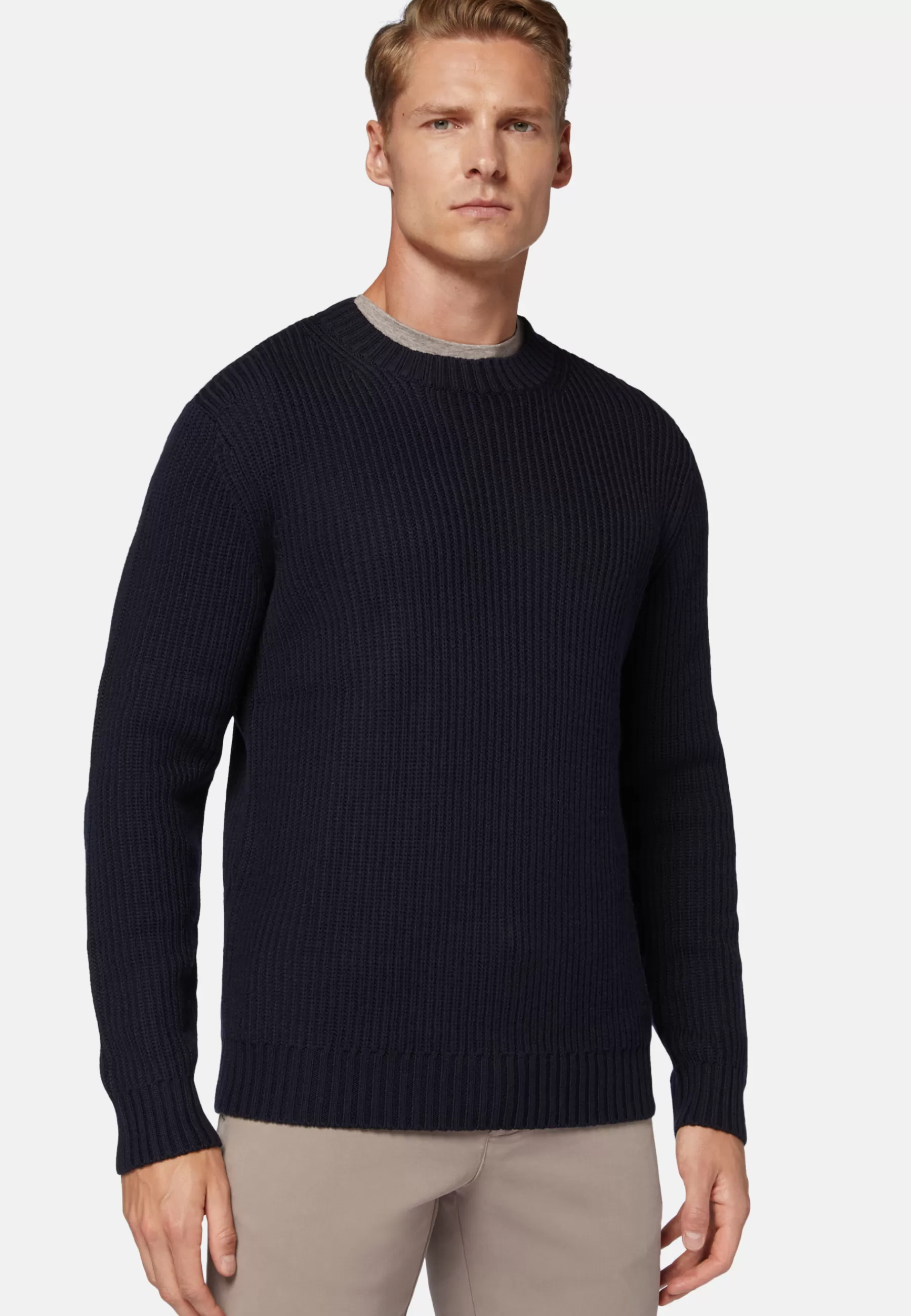 Knitwear^Boggi Milano Navy Merino Wool Crew Neck Jumper Navy blue