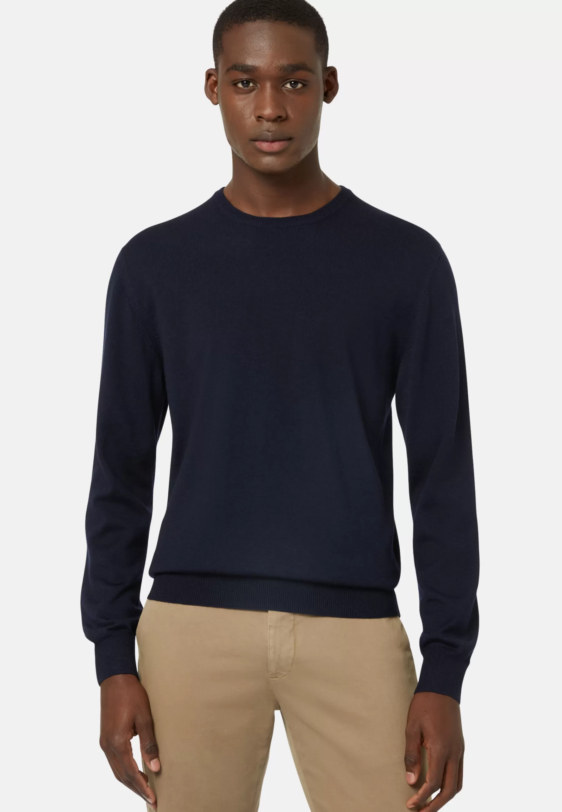 Knitwear^Boggi Milano Navy Merino Wool Crew Neck Jumper Navy blue