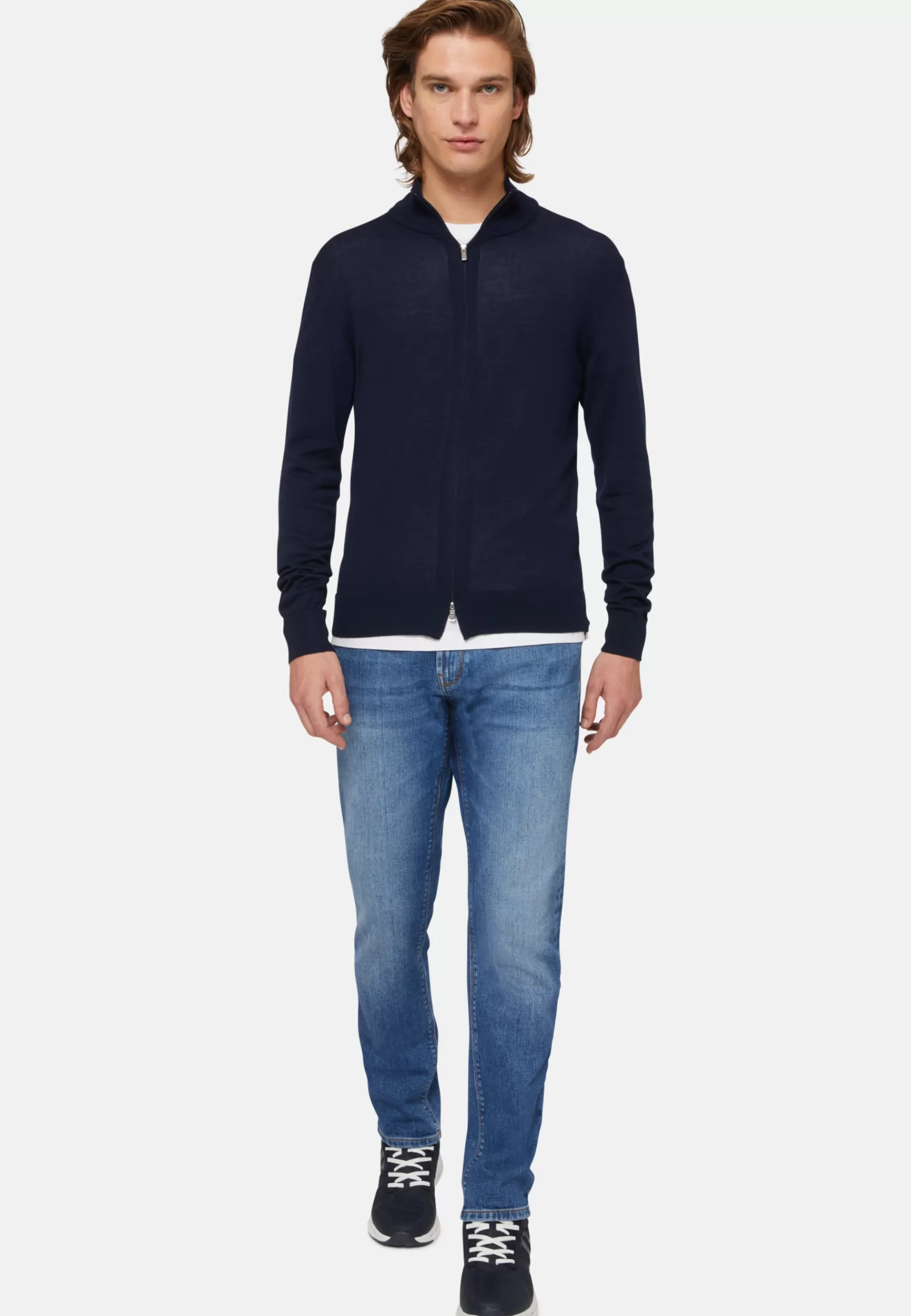 Knitwear^Boggi Milano Navy Merino Wool Full Zip Jumper Navy blue