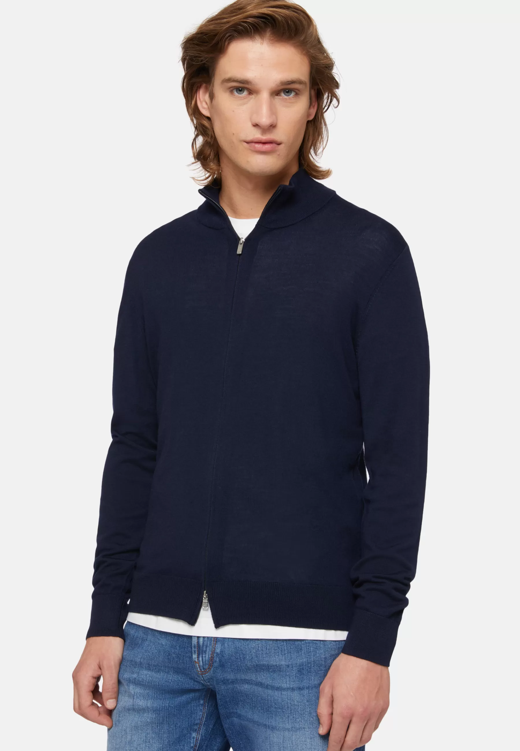 Knitwear^Boggi Milano Navy Merino Wool Full Zip Jumper Navy blue