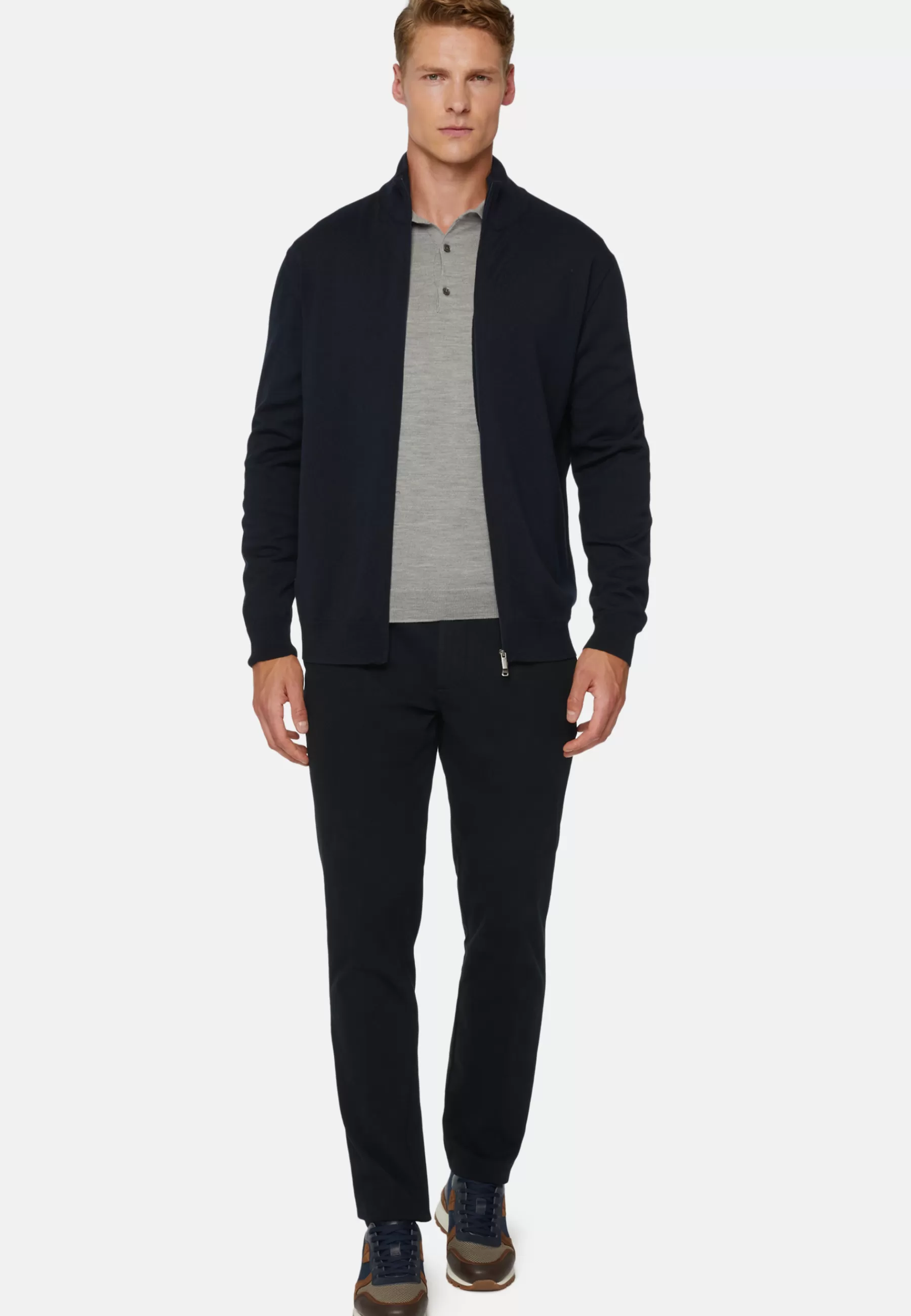 Knitwear^Boggi Milano Navy Merino Wool Full-Zip Jumper Navy blue