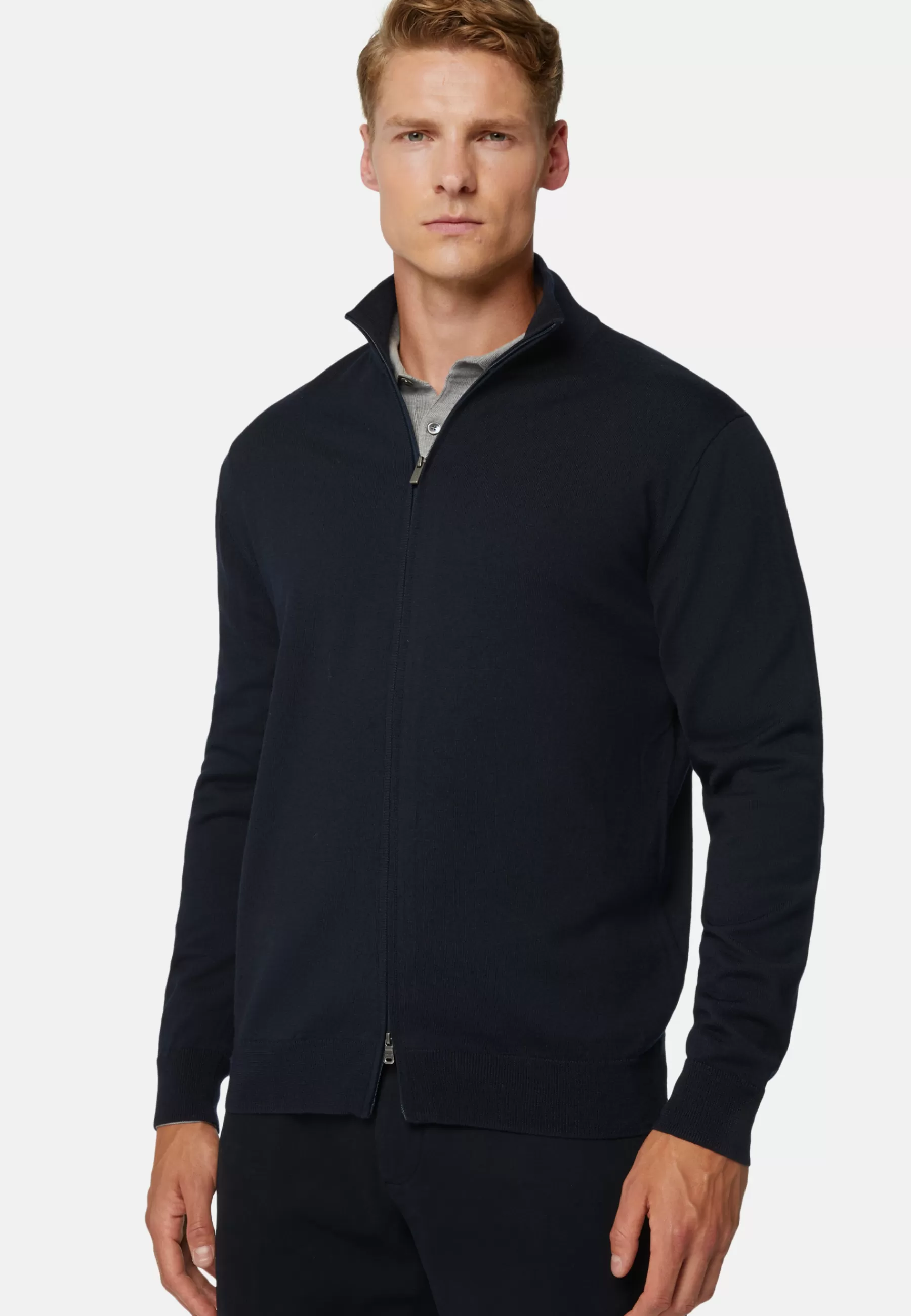 Knitwear^Boggi Milano Navy Merino Wool Full-Zip Jumper Navy blue