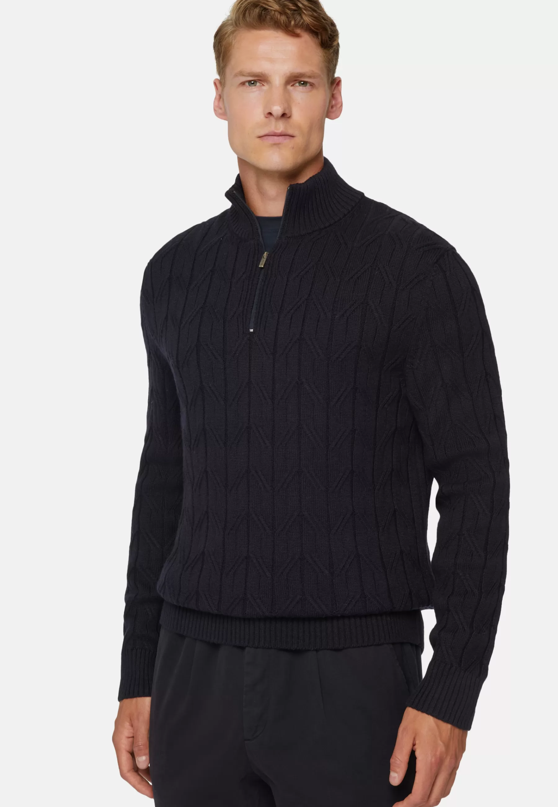 Knitwear^Boggi Milano Navy Merino Wool Half-Zip Jumper Navy blue