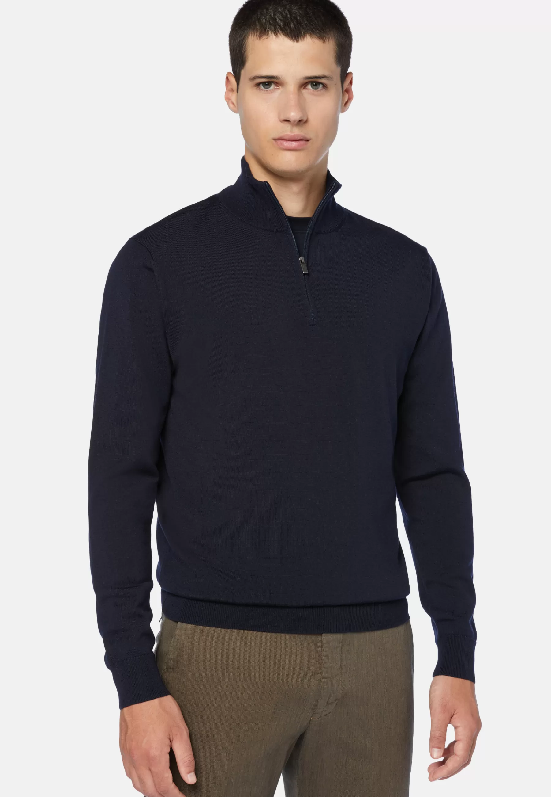 Knitwear^Boggi Milano Navy Merino Wool Half-Zip Jumper Navy blue