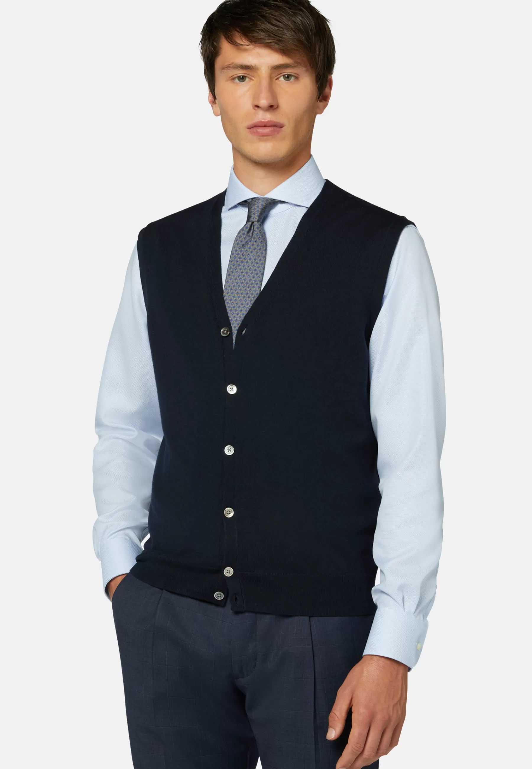 Knitwear^Boggi Milano Navy Merino Wool Knitted Waistcoat Navy blue