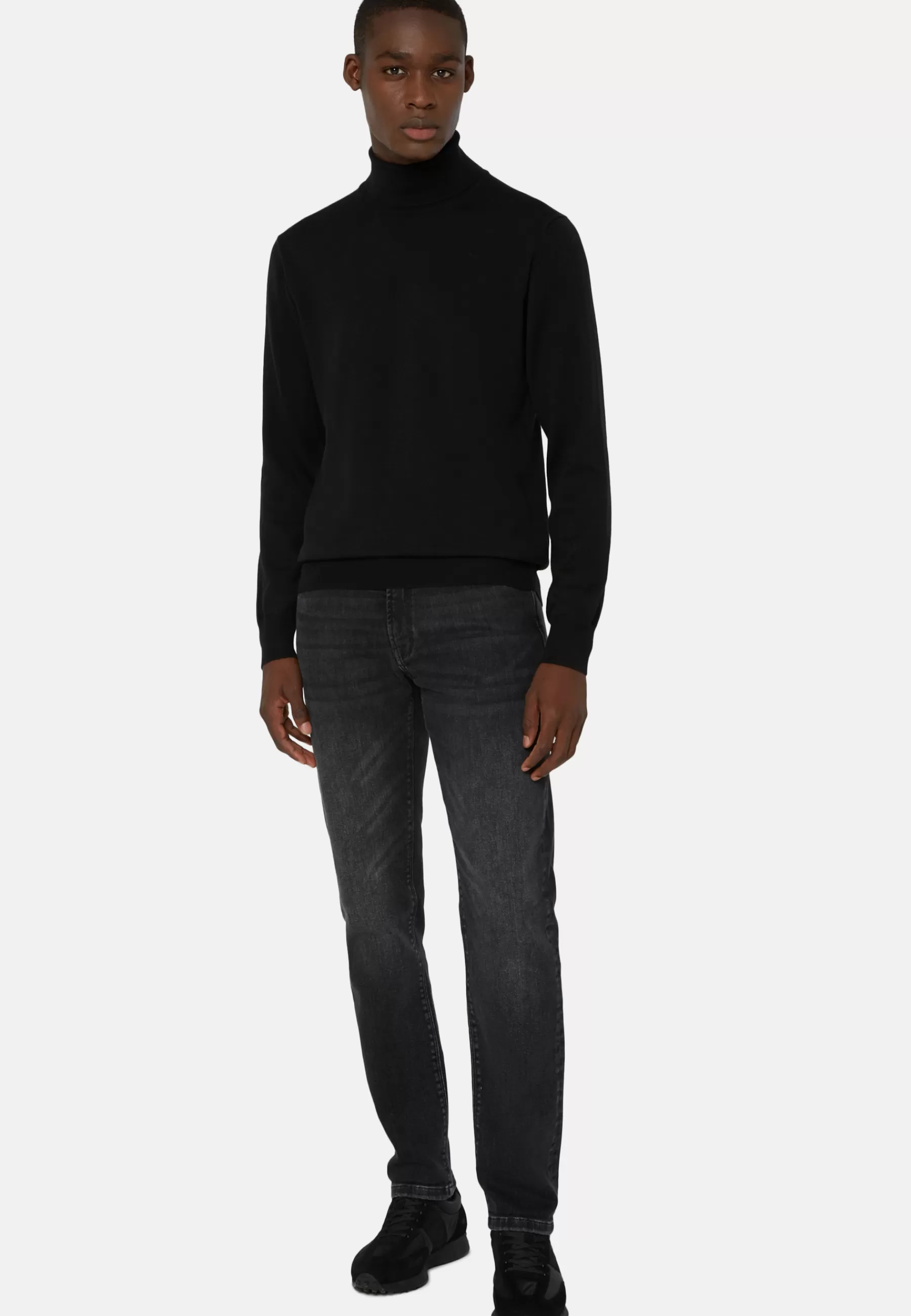 Knitwear^Boggi Milano Navy Merino Wool Polo Neck Jumper Black