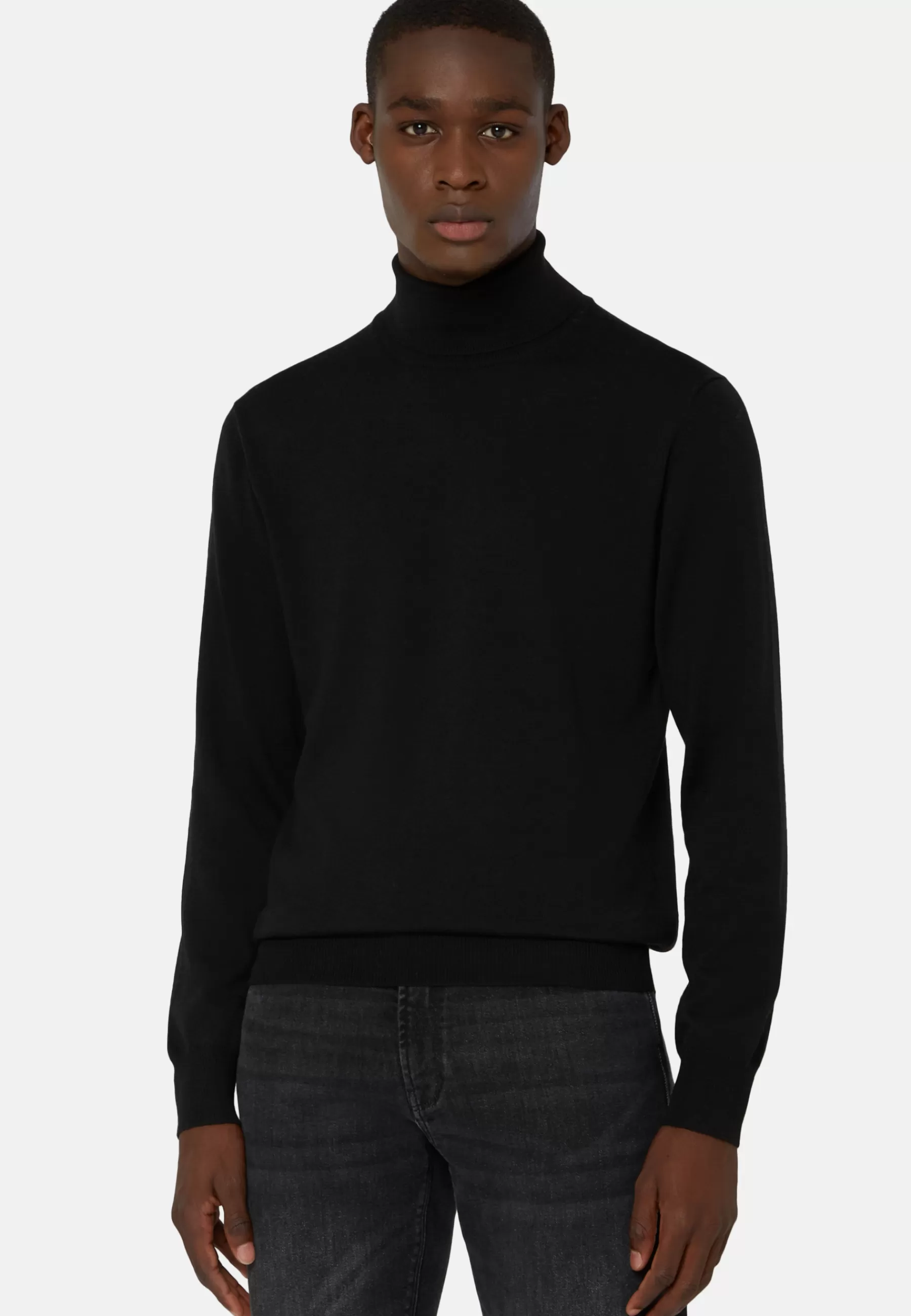 Knitwear^Boggi Milano Navy Merino Wool Polo Neck Jumper Black