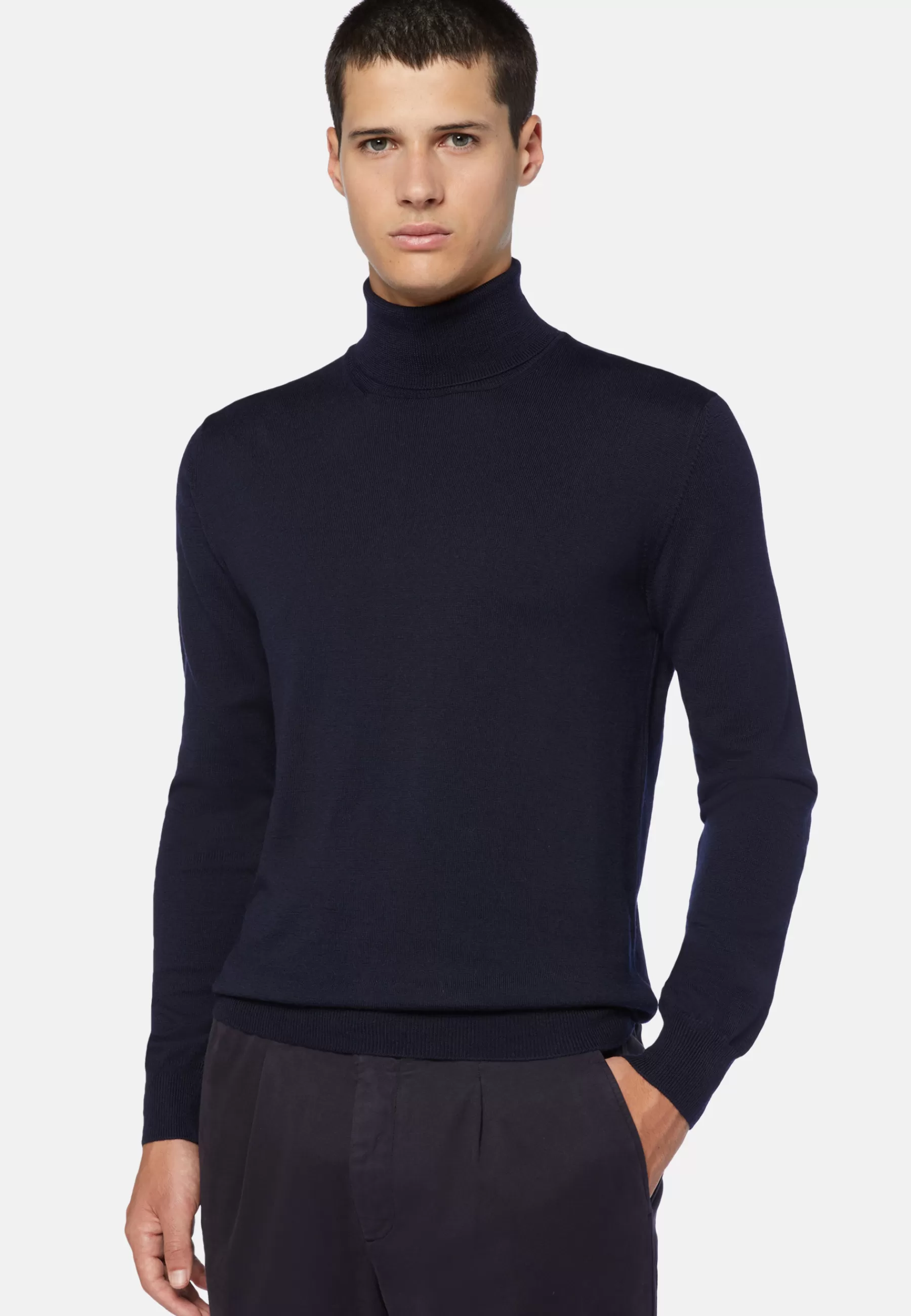 Knitwear^Boggi Milano Navy Merino Wool Polo Neck Jumper Navy blue