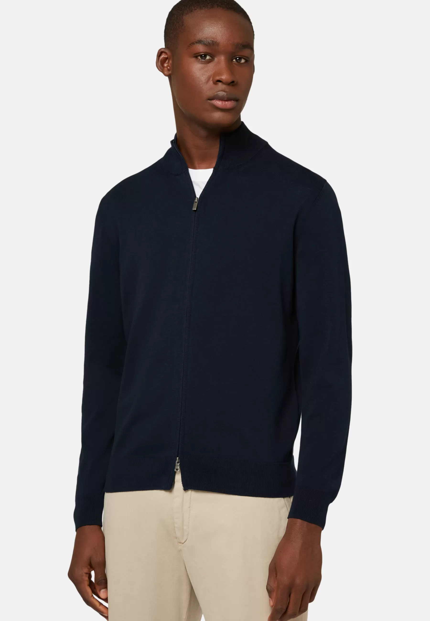 Knitwear | Must-Have^Boggi Milano Navy Pima Cotton Full Zip Sweater Navy blue