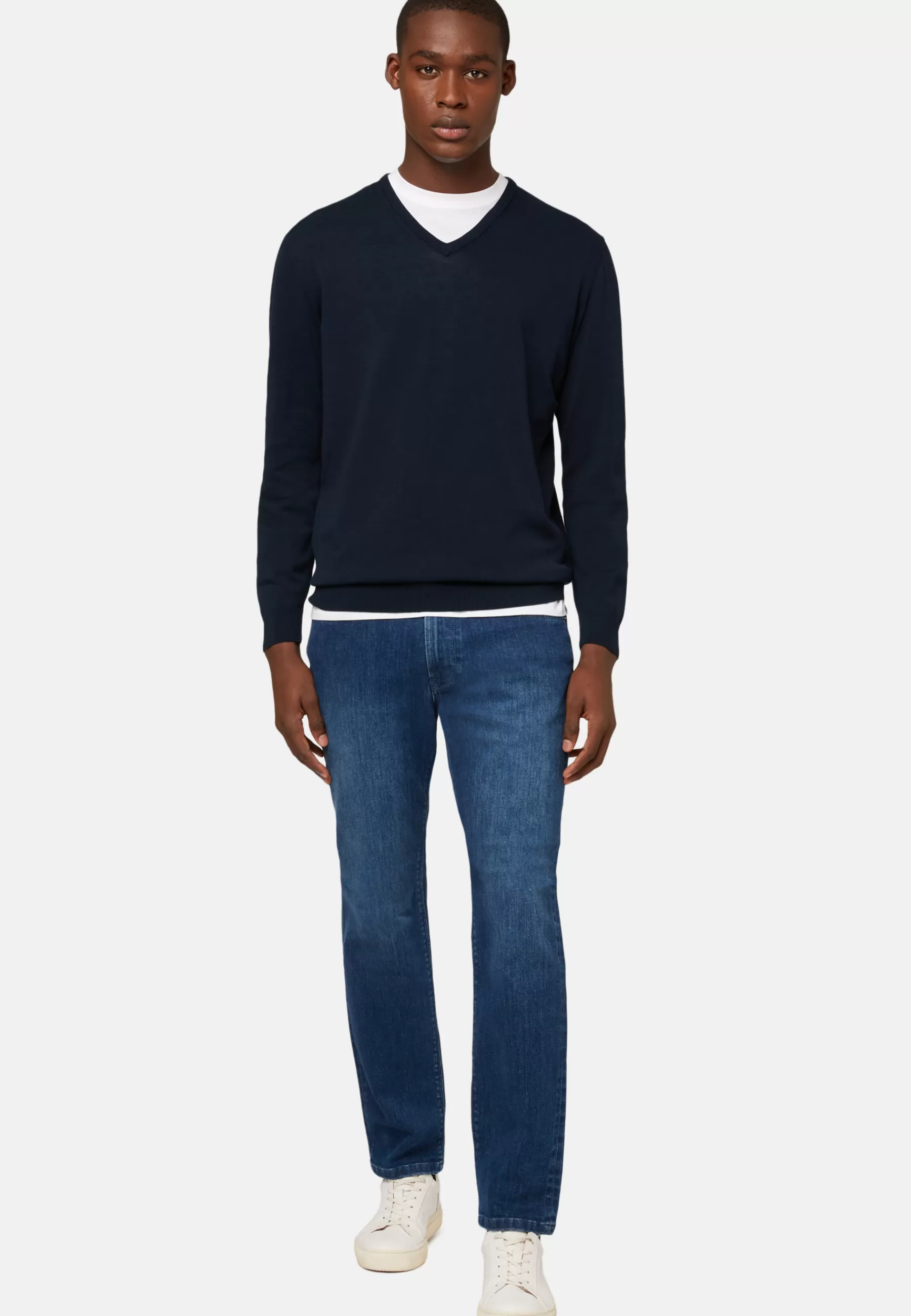 Knitwear | Must-Have^Boggi Milano Navy Pima Cotton V-neck Sweater Navy blue