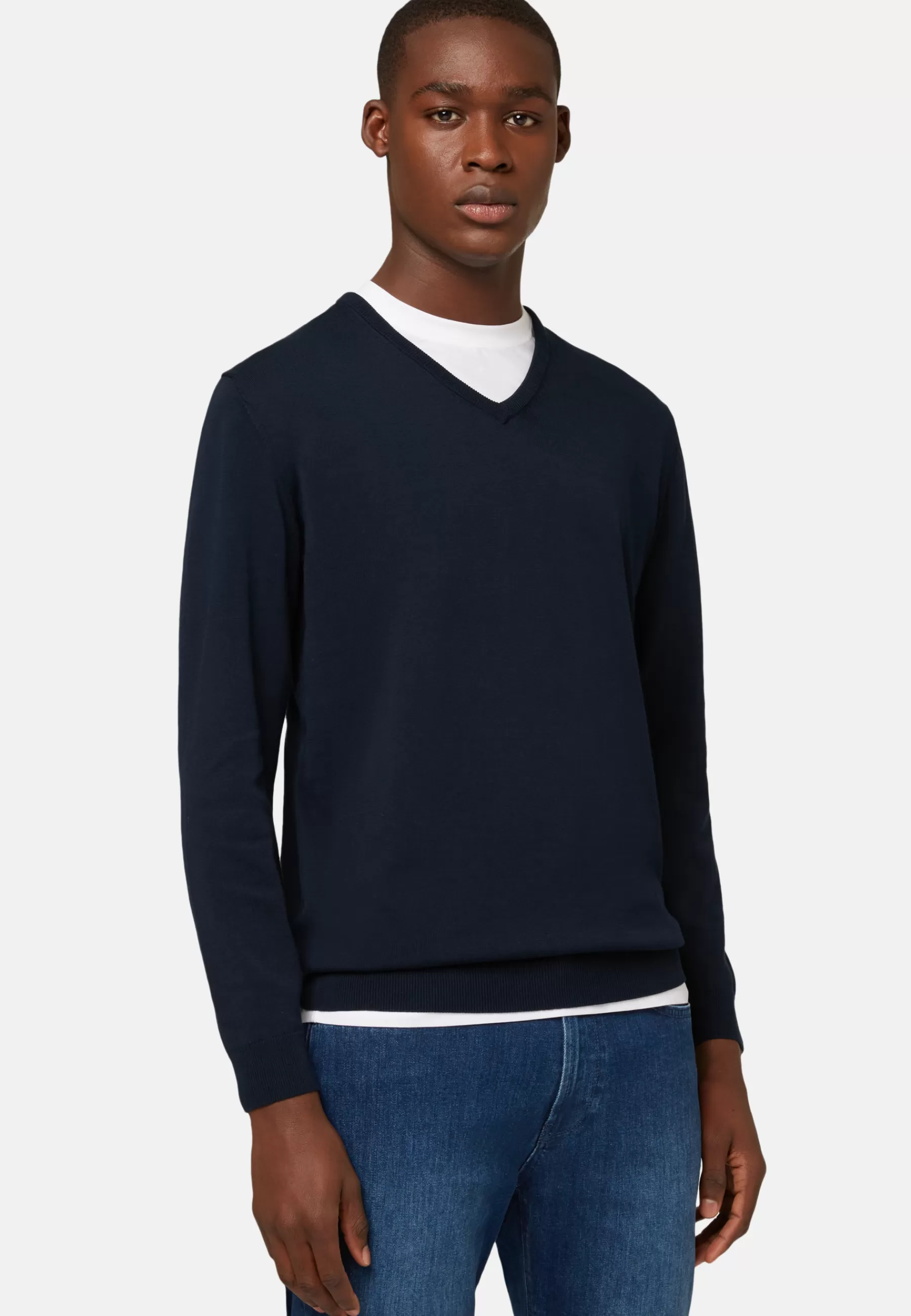 Knitwear | Must-Have^Boggi Milano Navy Pima Cotton V-neck Sweater Navy blue