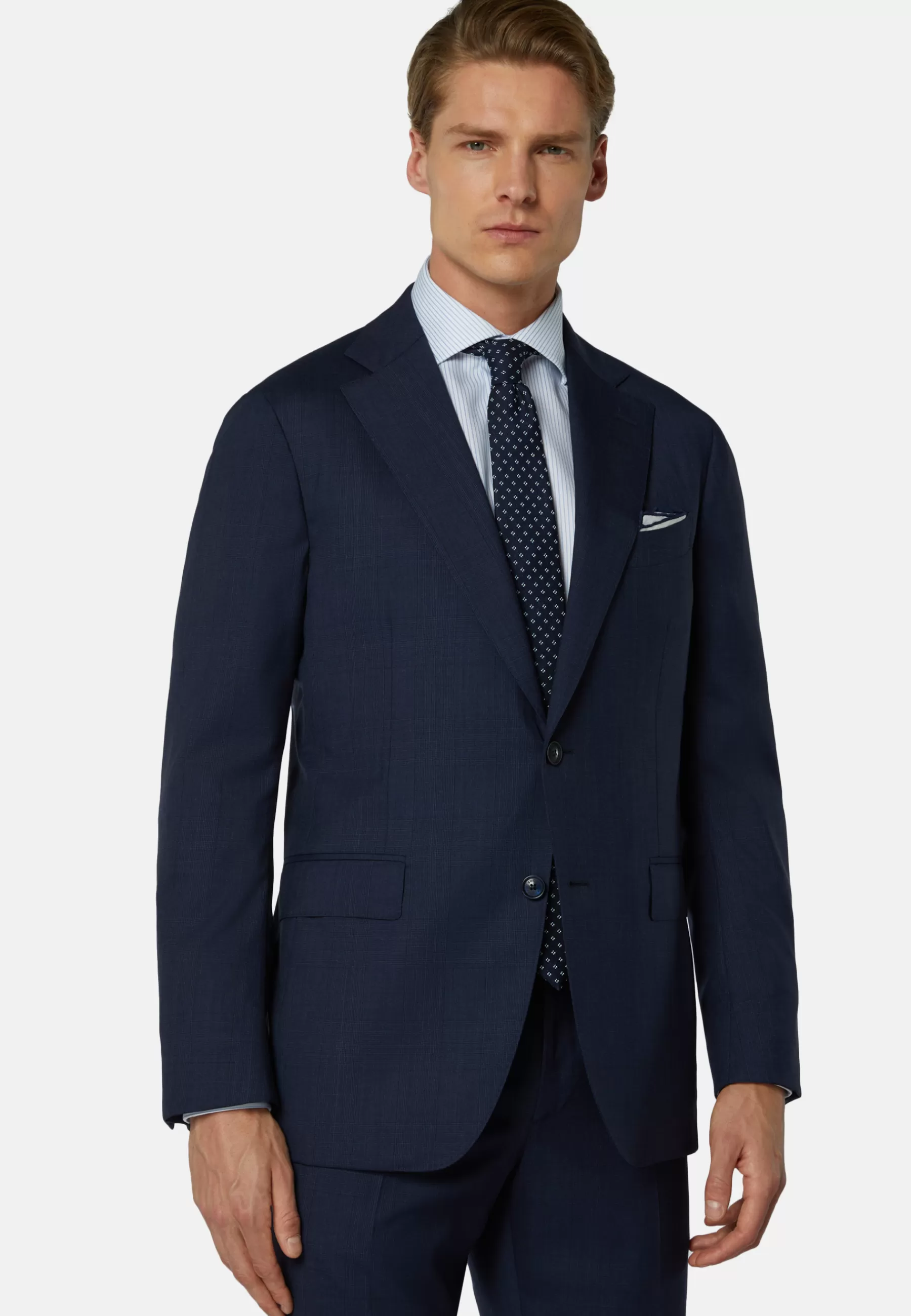 Suits^Boggi Milano Navy Prince of Wales Check Suit in Super 130 Wool Navy blue