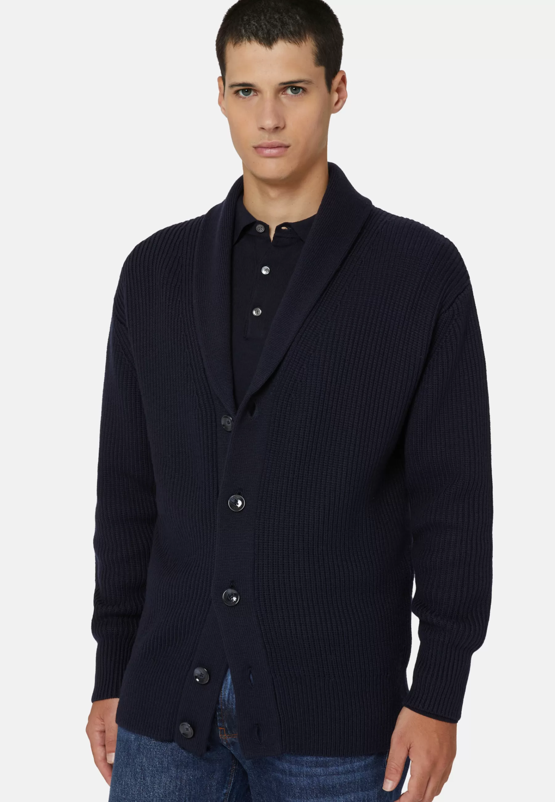 Knitwear^Boggi Milano Navy Shawl Neck Cardigan In Merino Wool Navy blue