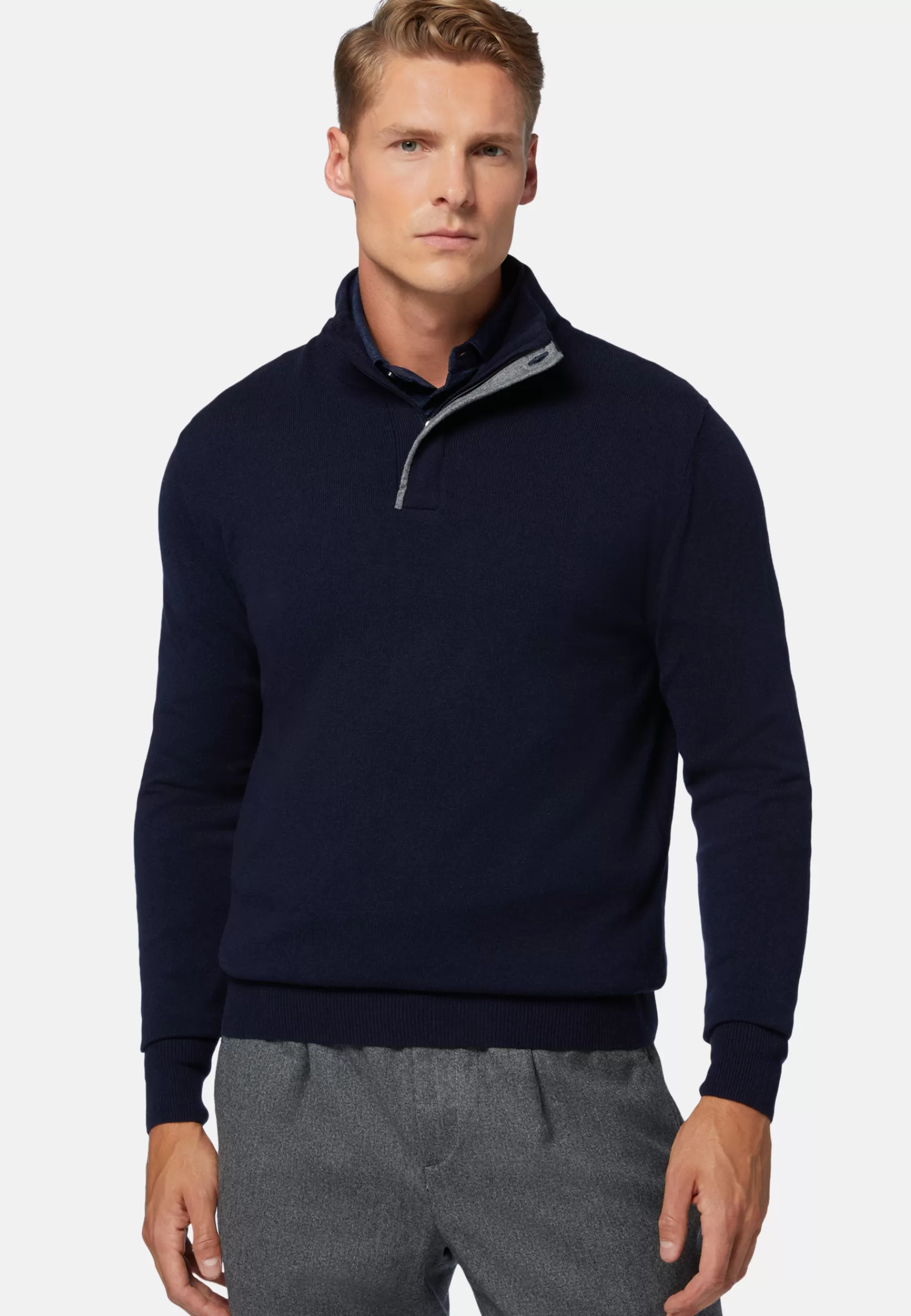 Knitwear^Boggi Milano Navy Wool/Cashmere Half Zip Jumper Navy blue