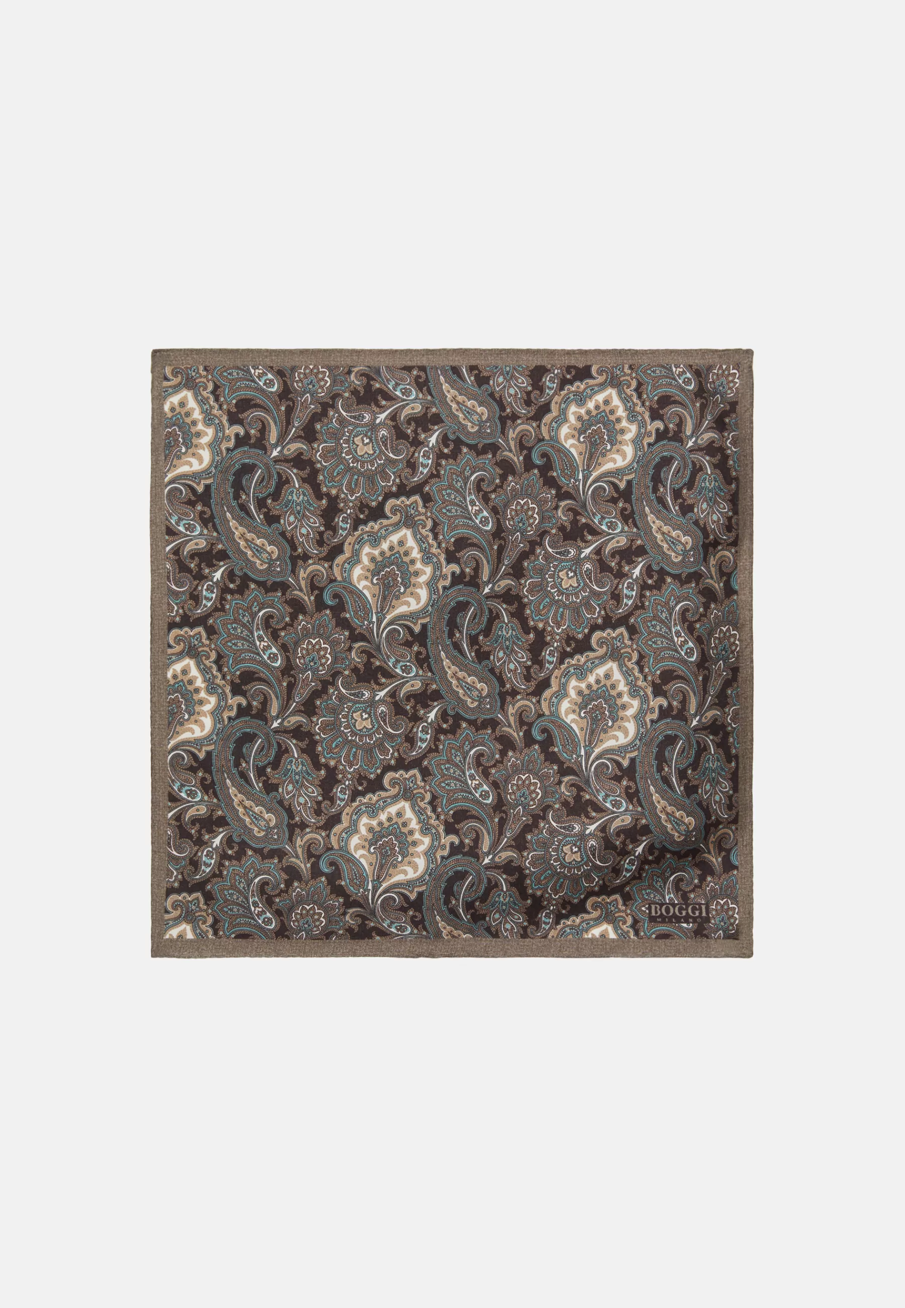 Pocket Squares^Boggi Milano Paisley Print Silk Pocket Square Brown