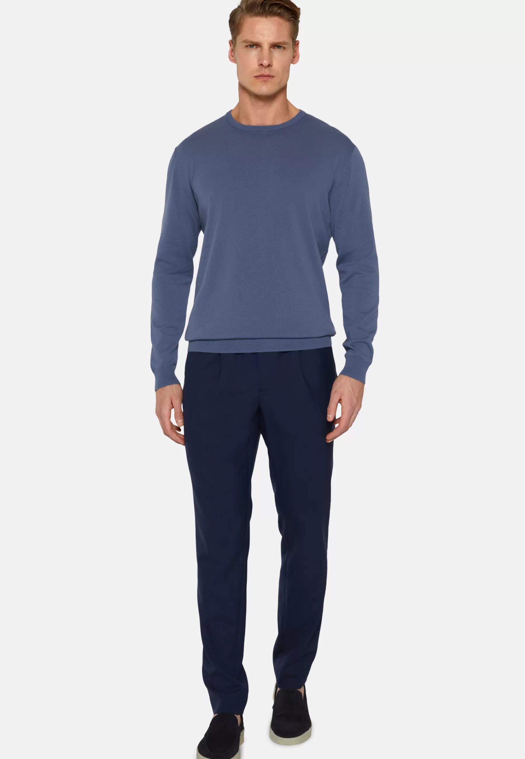 Knitwear^Boggi Milano Pima Cotton Crew Neck Jumper Indigo