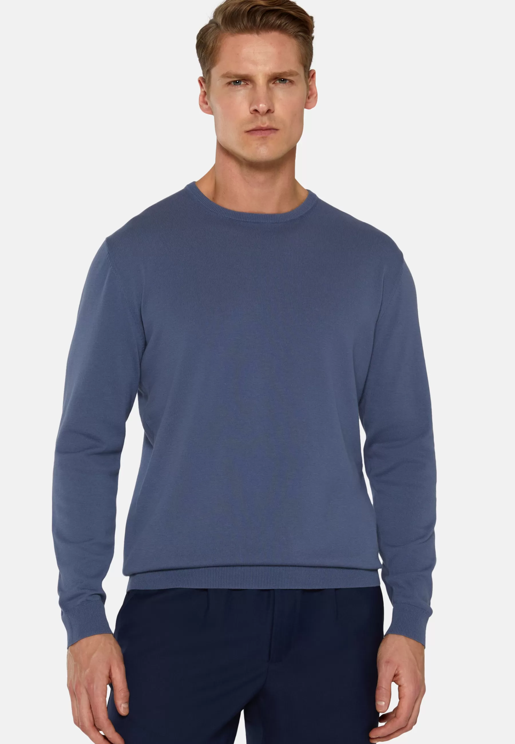 Knitwear^Boggi Milano Pima Cotton Crew Neck Jumper Indigo