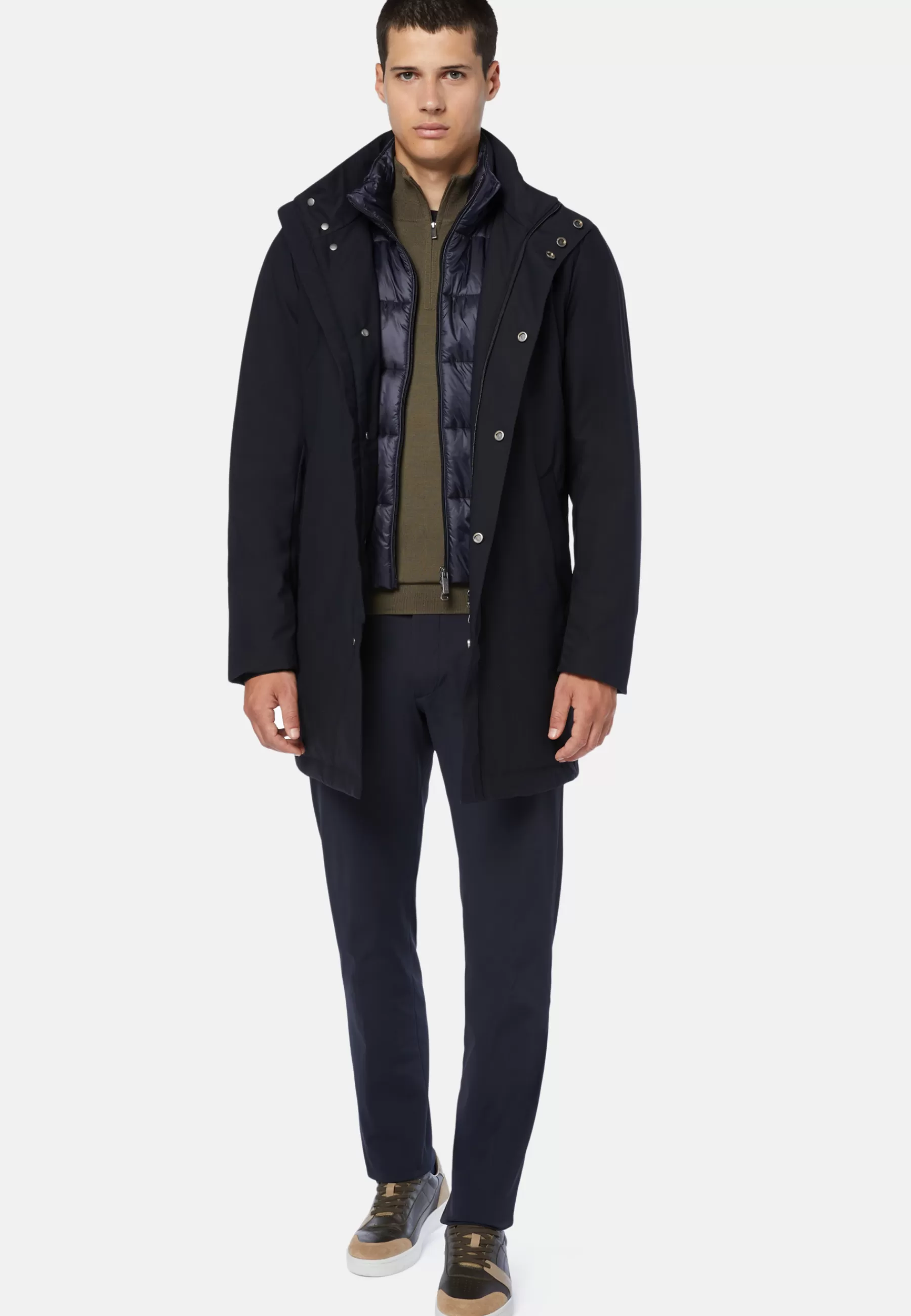 Outerwear^Boggi Milano Recycled Technical Fabric Padded Car Coat Navy blue