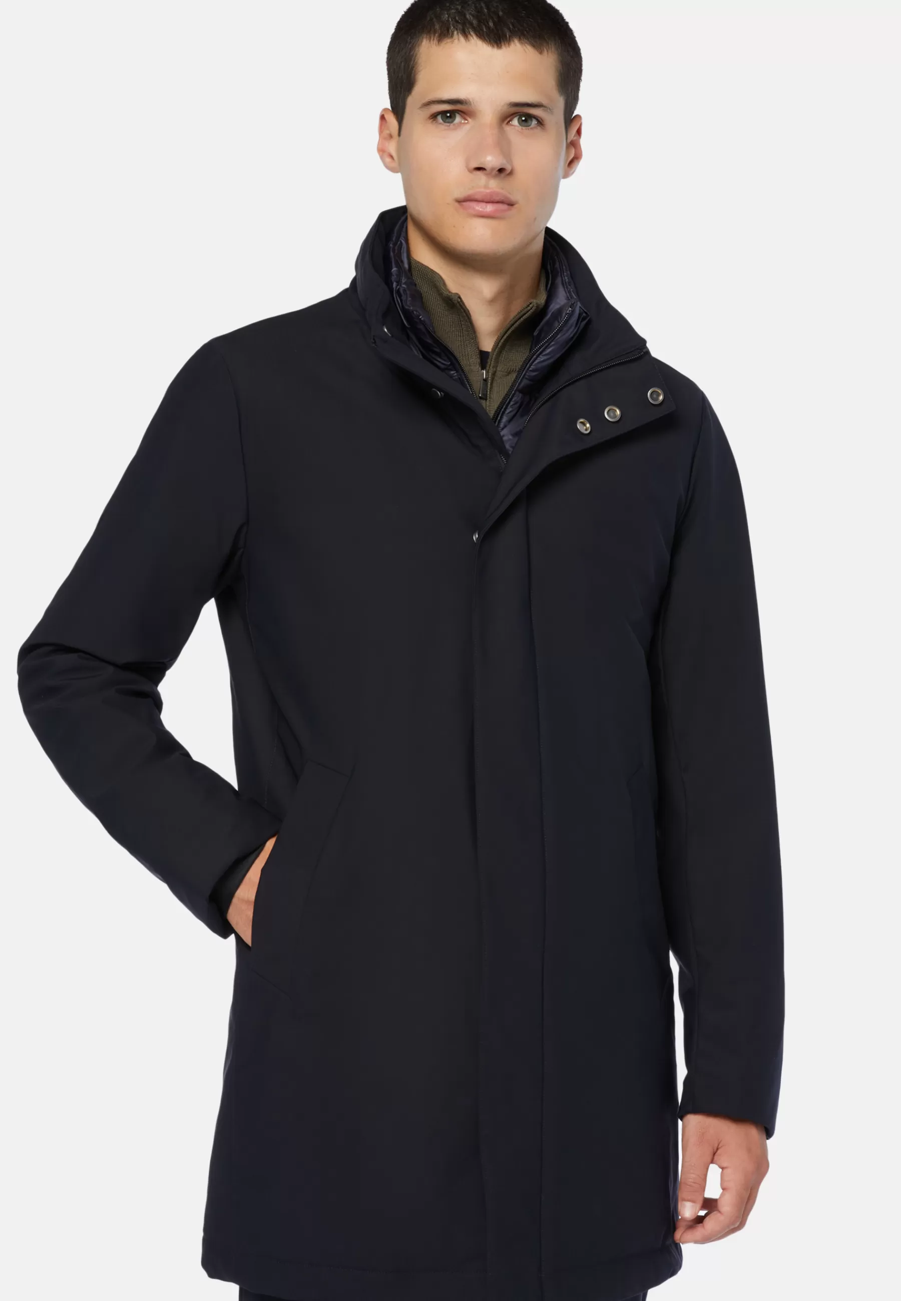 Outerwear^Boggi Milano Recycled Technical Fabric Padded Car Coat Navy blue