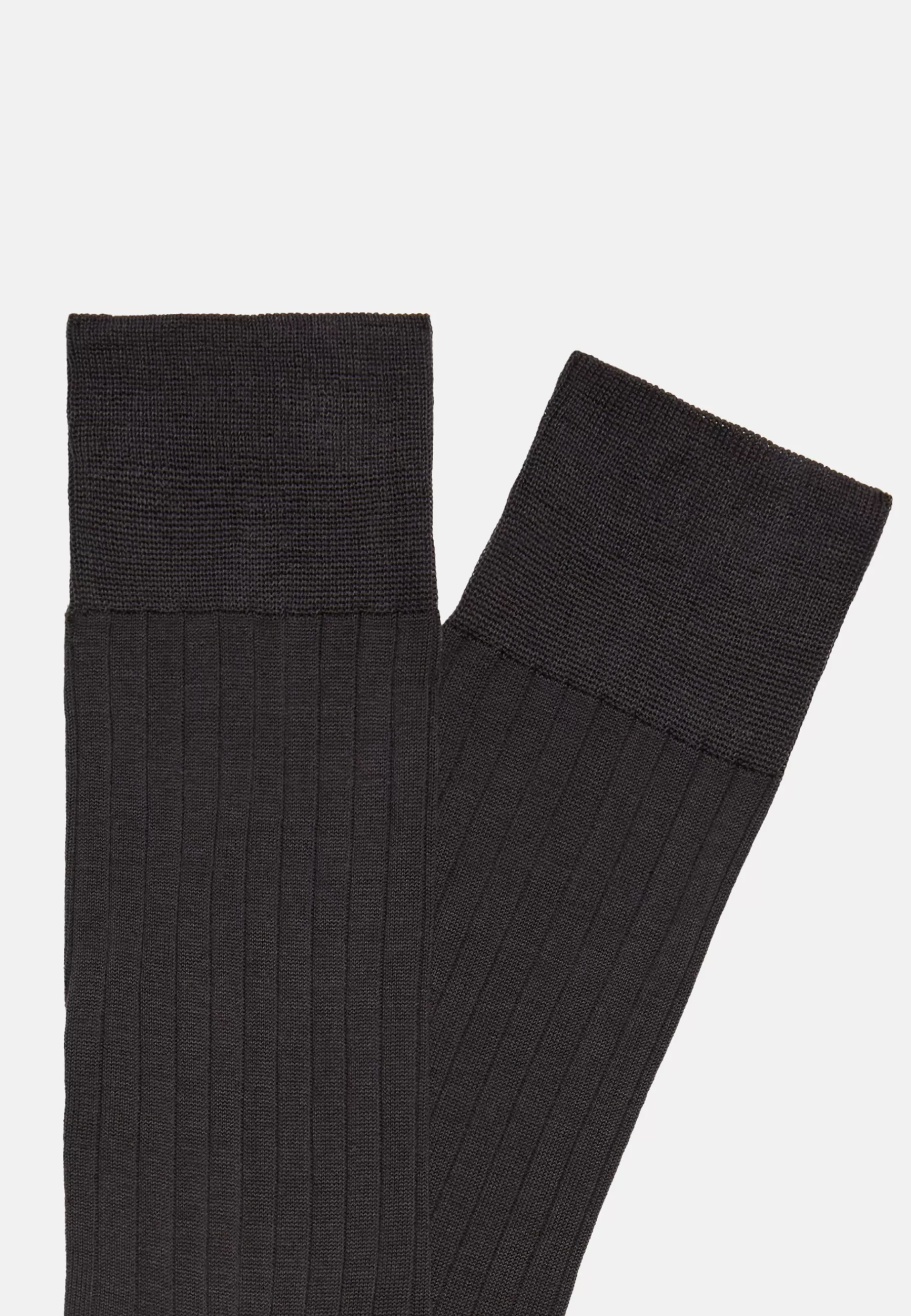 Socks^Boggi Milano Ribbed Cotton Lisle Socks Dark Grey